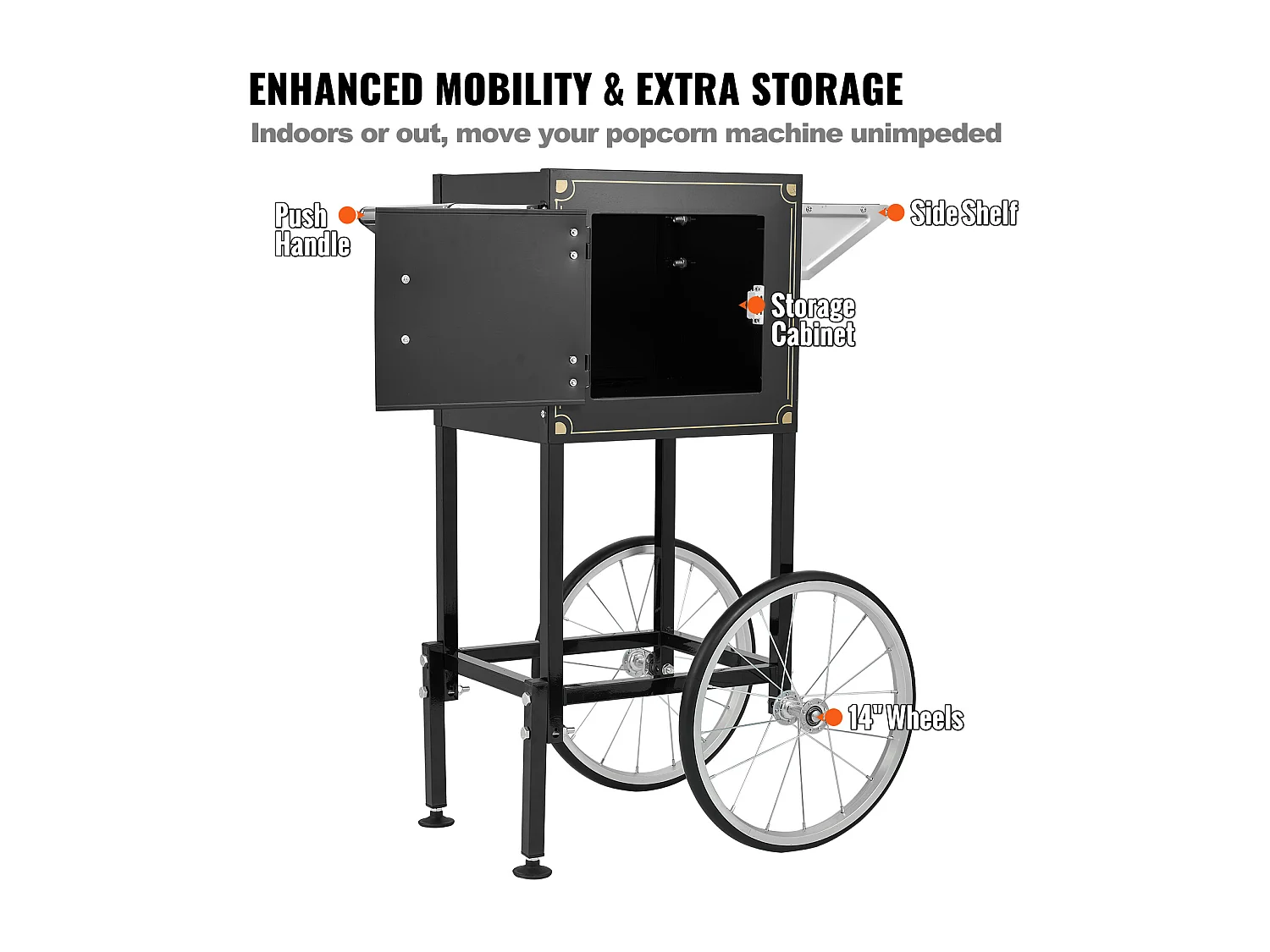 Maszyna Do Popcornu SucceBuy, Maszyna Do Popcornu 850 W z Wózkiem, Czajnik 227 g na 48 Kubków na Partię, W Zestawie 4 Łyżki, Czarny