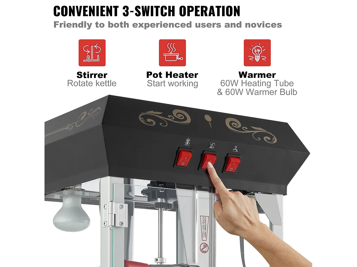 Maszyna Do Popcornu SucceBuy, Maszyna Do Popcornu 850 W z Wózkiem, Czajnik 227 g na 48 Kubków na Partię, W Zestawie 4 Łyżki, Czarny