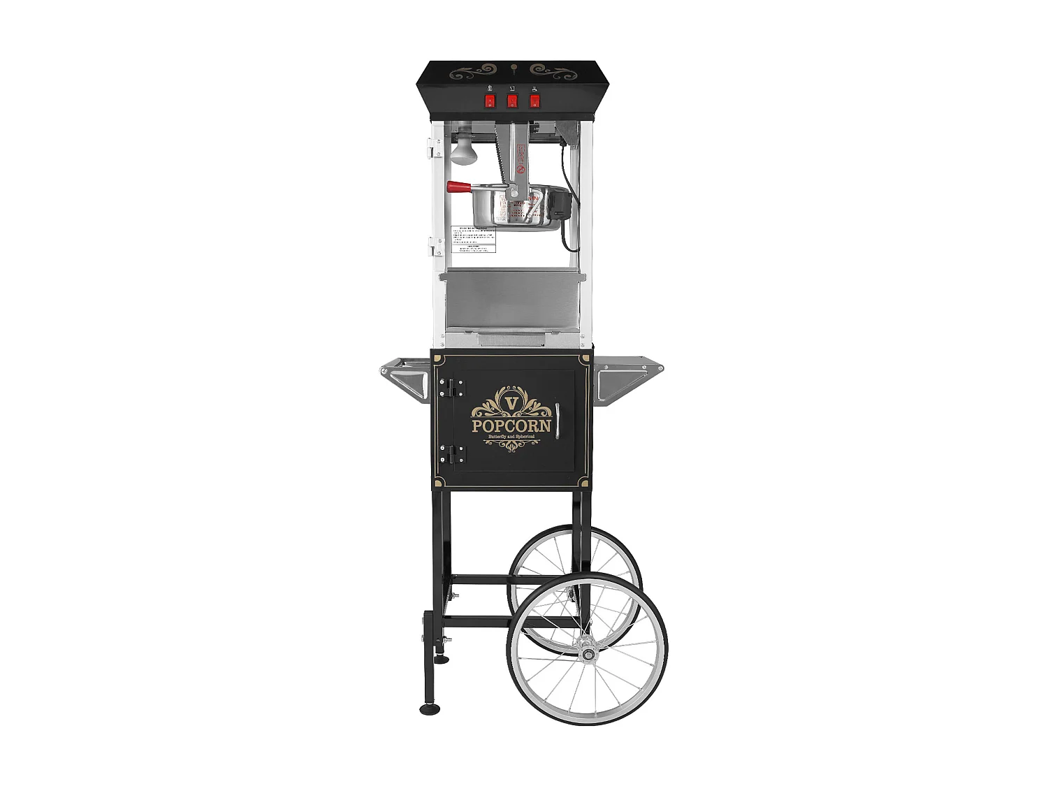 Maszyna Do Popcornu SucceBuy, Maszyna Do Popcornu 850 W z Wózkiem, Czajnik 227 g na 48 Kubków na Partię, W Zestawie 4 Łyżki, Czarny