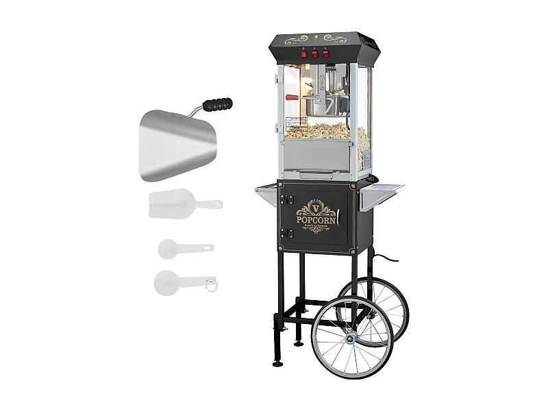 Machine à Pop-Corn SucceBuy Machine à pop-corn 850 W avec Chariot, Bouilloire de 227 g pour 48 Tasses par lot, Comprend 4 Cuillères, Noir