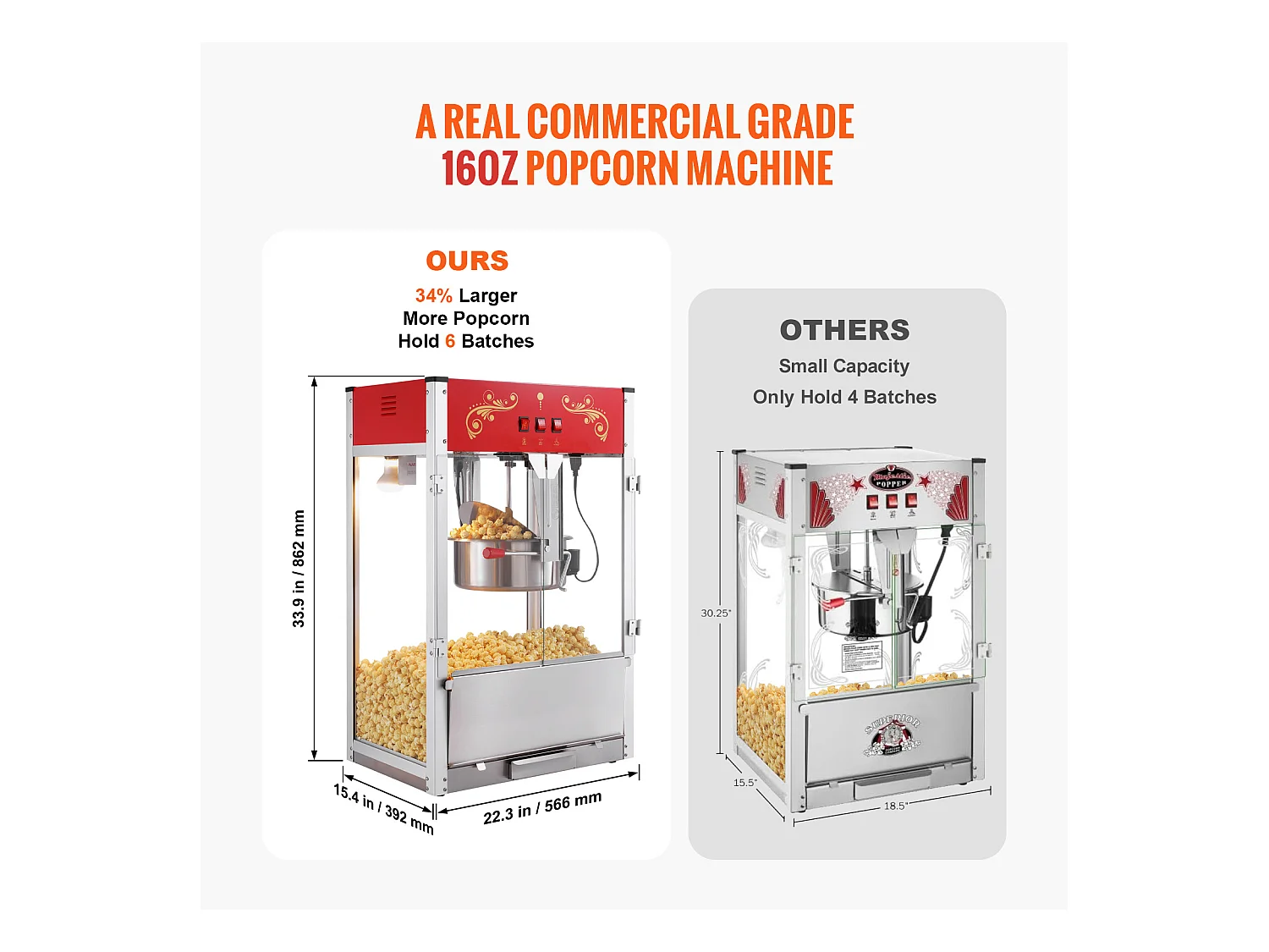 Machine à Pop-Corn SucceBuy 1615 W, Machine à Pop-Corn de 16 oz, Machine de Comptoir avec Bouilloire en Verre Trempé, Style Cinéma, Rouge