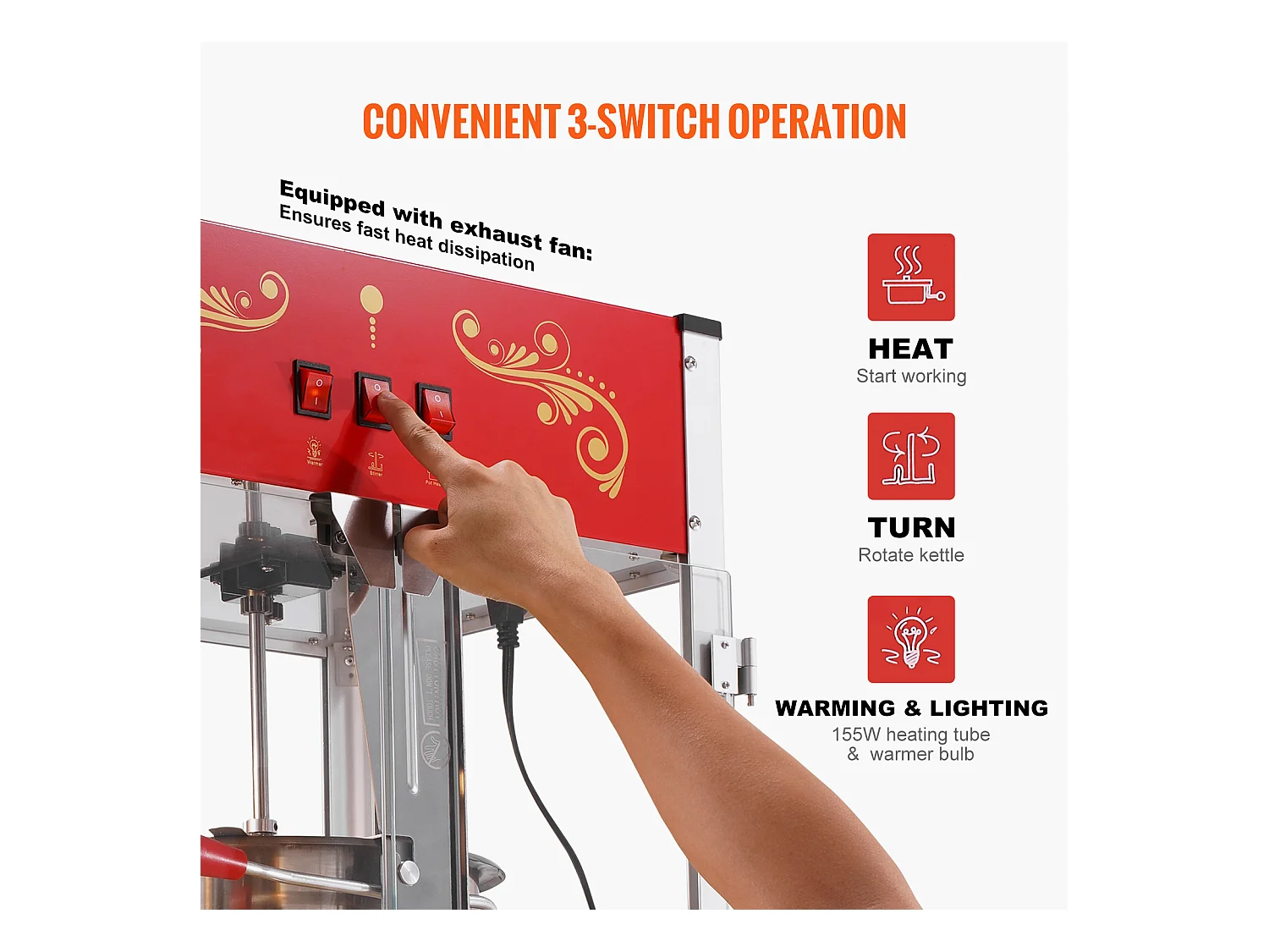 Machine à Pop-Corn SucceBuy 1615 W, Machine à Pop-Corn de 16 oz, Machine de Comptoir avec Bouilloire en Verre Trempé, Style Cinéma, Rouge