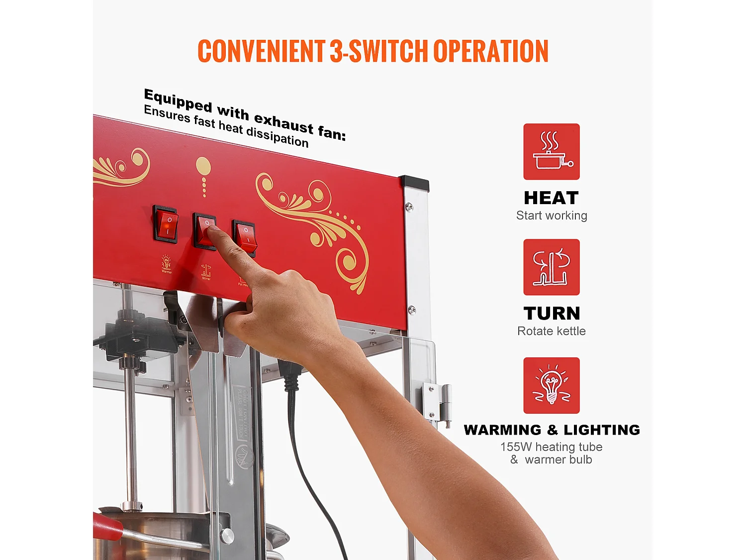 Machine à Pop-Corn SucceBuy 1615 W, Machine à Pop-Corn de 16 oz, Machine de Comptoir avec Bouilloire en Verre Trempé, Style Cinéma, Rouge