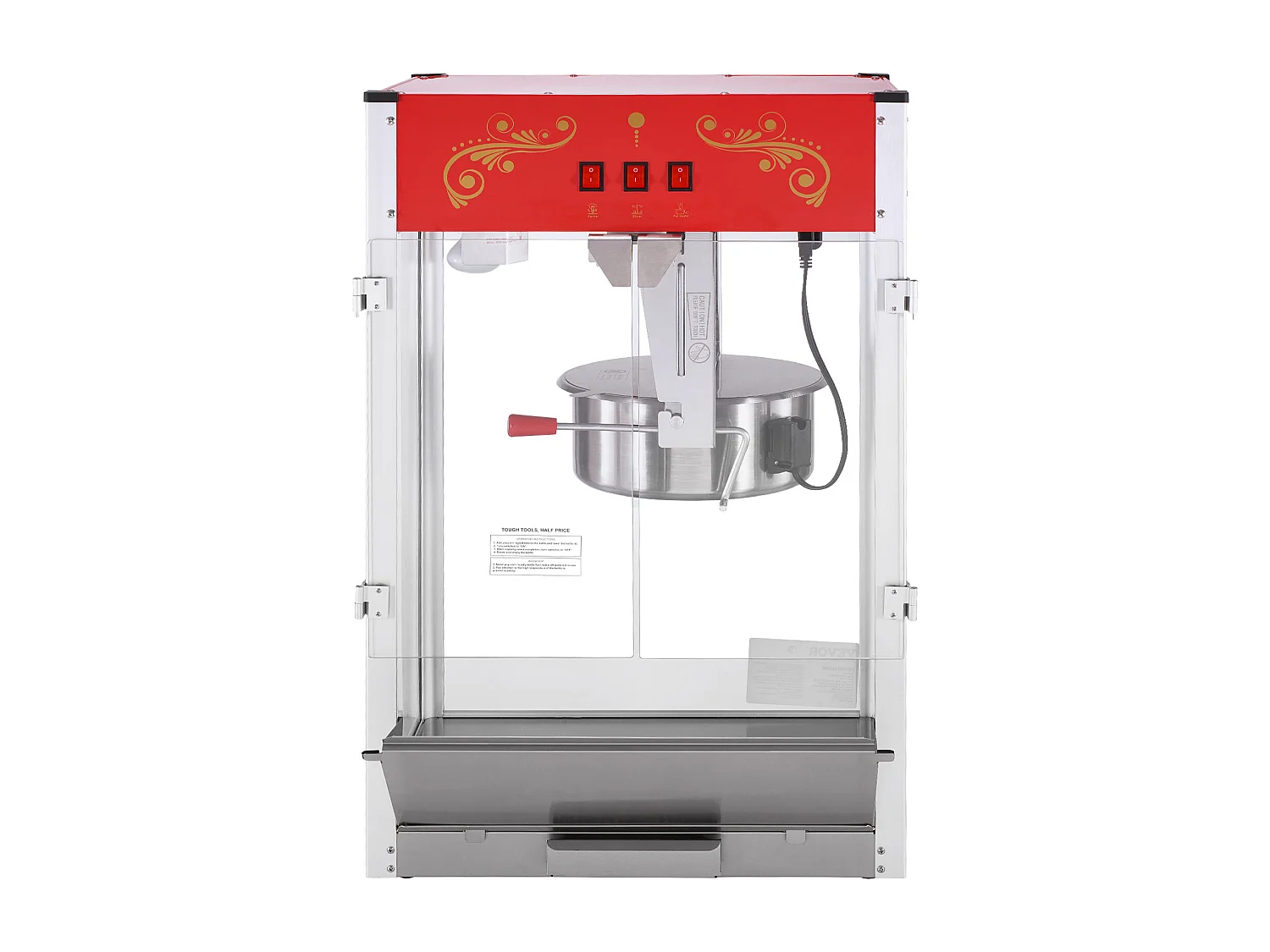 Machine à Pop-Corn SucceBuy 1615 W, Machine à Pop-Corn de 16 oz, Machine de Comptoir avec Bouilloire en Verre Trempé, Style Cinéma, Rouge