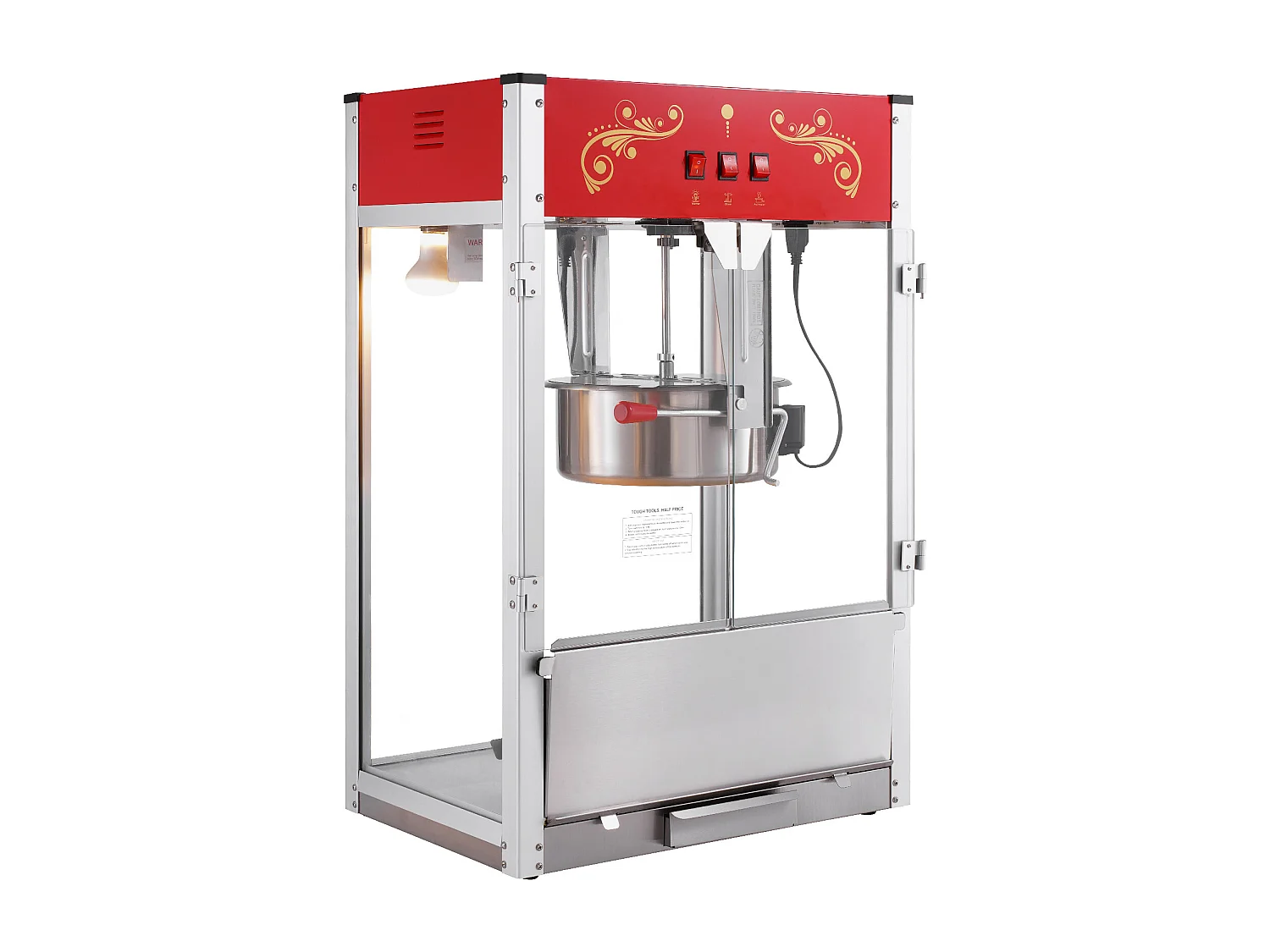 Machine à Pop-Corn SucceBuy 1615 W, Machine à Pop-Corn de 16 oz, Machine de Comptoir avec Bouilloire en Verre Trempé, Style Cinéma, Rouge