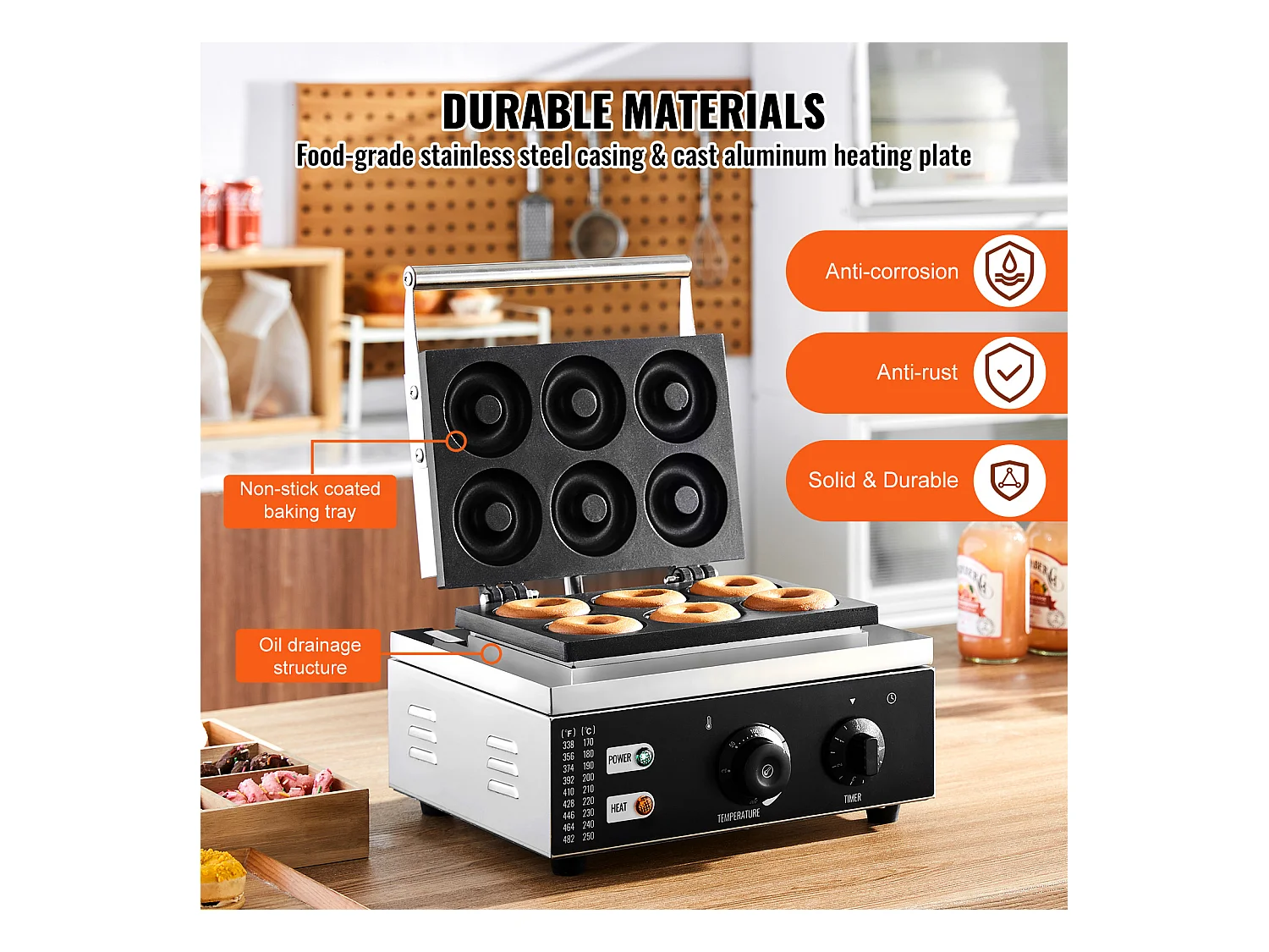 Machine à Beignets électrique Machine à Beignets Commerciale SucceBuy 6 Pièces 1550 W Antiadhésive