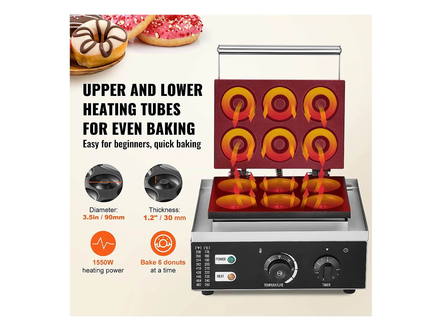 Machine à Beignets électrique Machine à Beignets Commerciale SucceBuy 6 Pièces 1550 W Antiadhésive