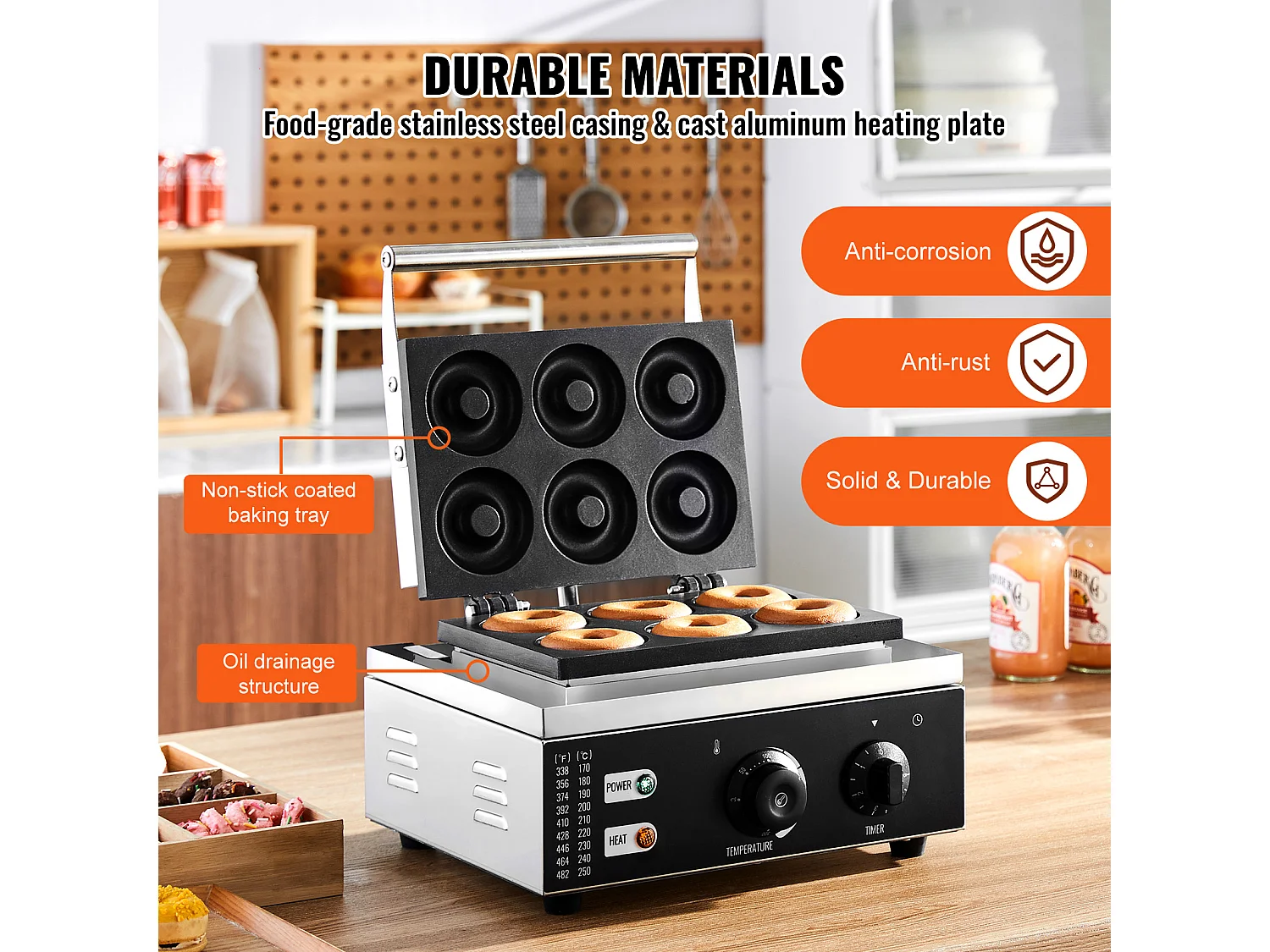 Machine à Beignets électrique Machine à Beignets Commerciale SucceBuy 6 Pièces 1550 W Antiadhésive