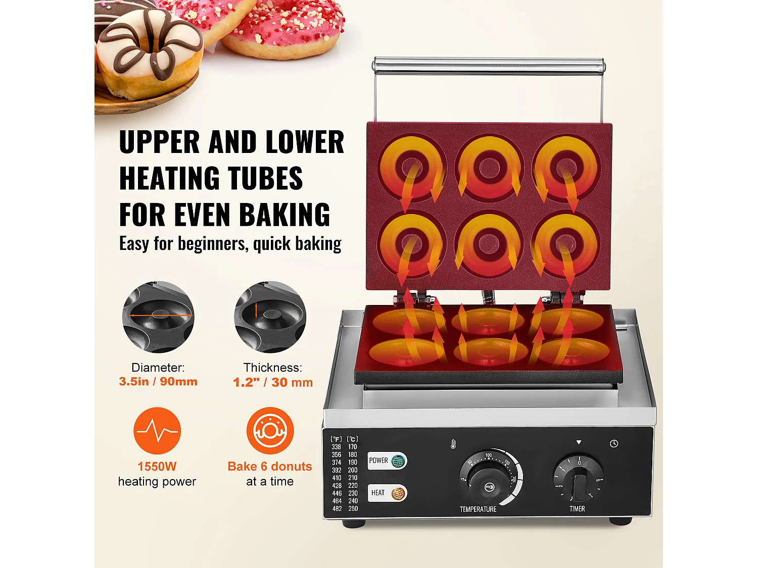 Machine à Beignets électrique Machine à Beignets Commerciale SucceBuy 6 Pièces 1550 W Antiadhésive