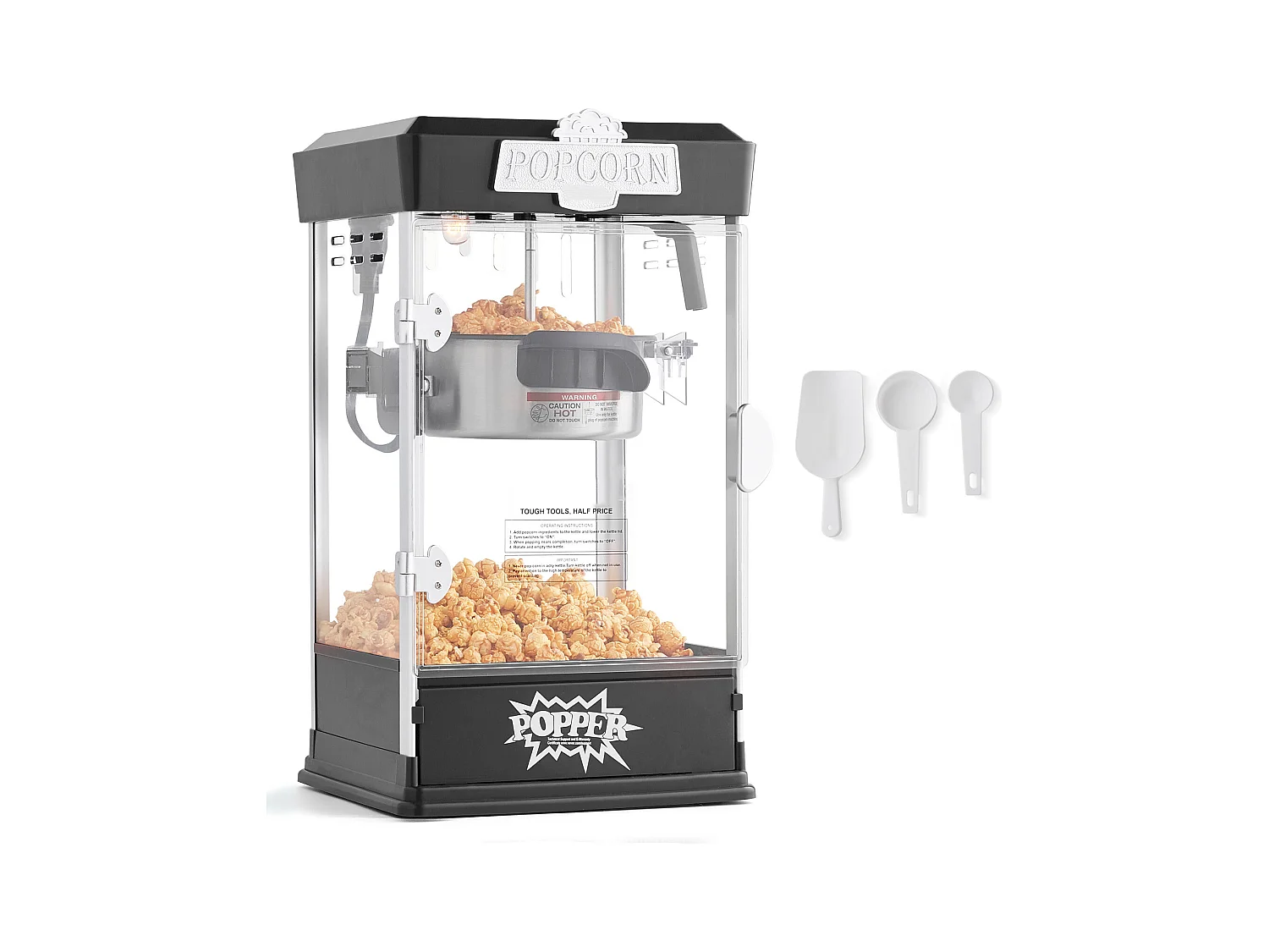 Máquina de Palomitas SucceBuy 480 W, Máquina de Palomitas de 4 oz, 1,5 galones por lote, Máquina de Mesa con 3 Cucharas, Estilo Cine, Negro
