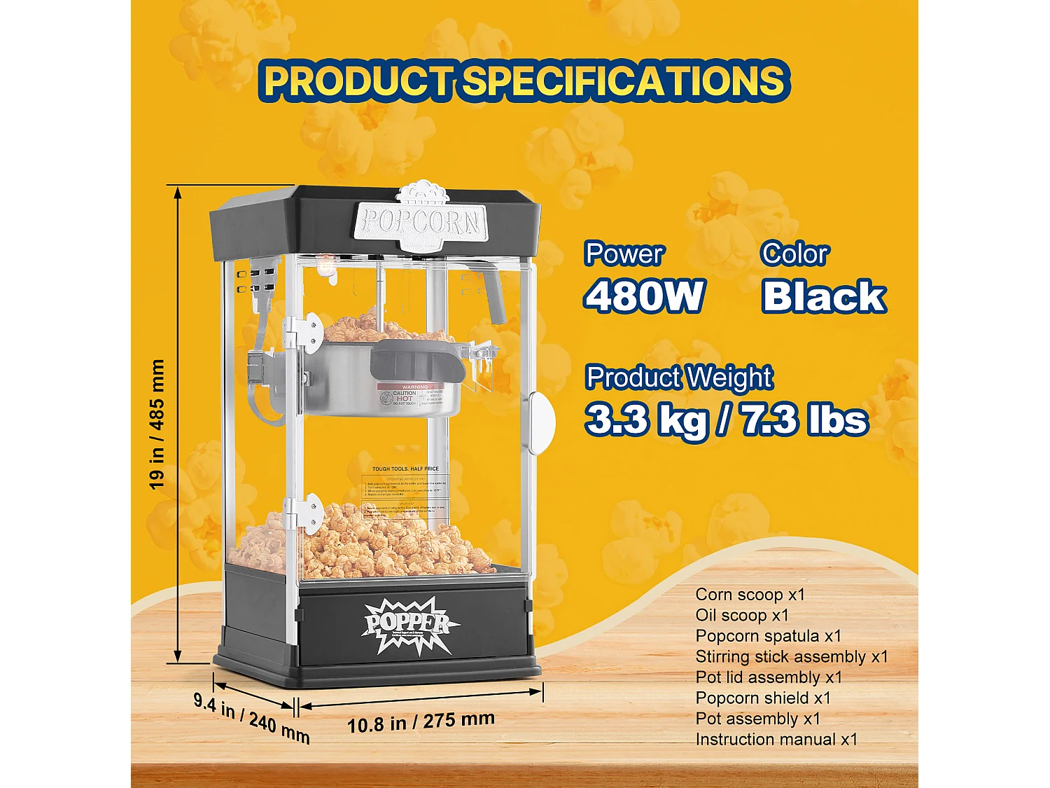 Maszyna Do Popcornu SucceBuy 480 W, Maszyna Do Popcornu 4 oz, 1,5 galona na partię, Maszyna Stołowa z 3 Łyżkami, Styl Kina, Czarny