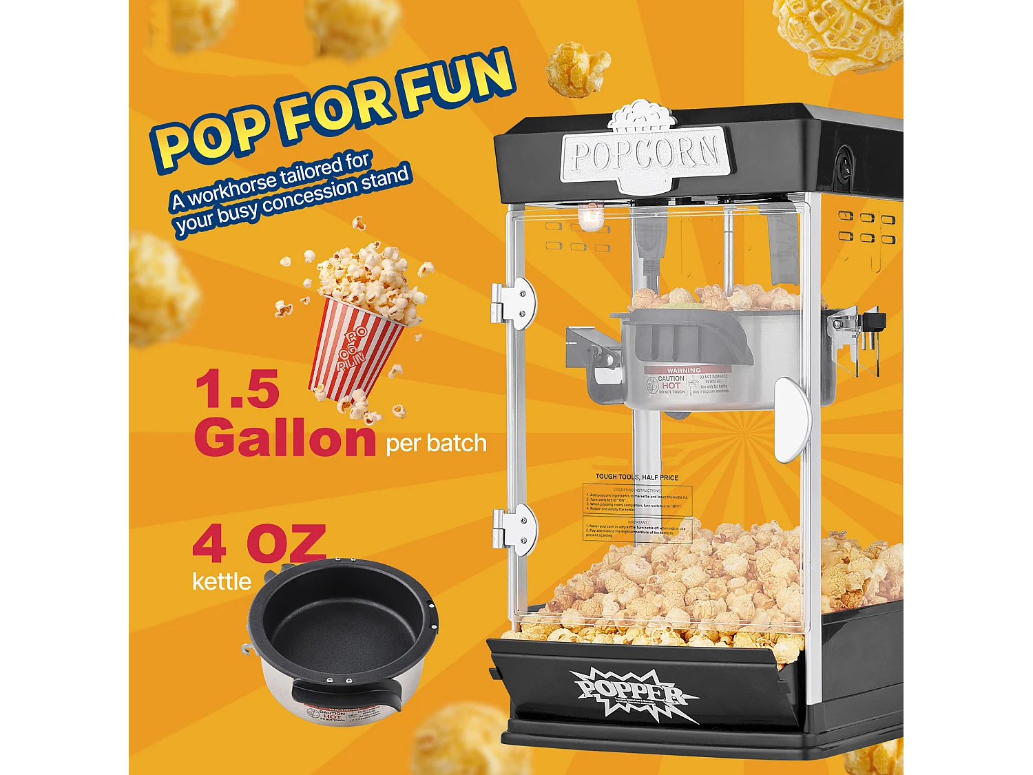 Maszyna Do Popcornu SucceBuy 480 W, Maszyna Do Popcornu 4 oz, 1,5 galona na partię, Maszyna Stołowa z 3 Łyżkami, Styl Kina, Czarny