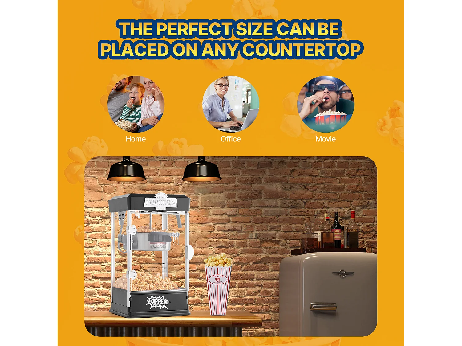 Maszyna Do Popcornu SucceBuy 480 W, Maszyna Do Popcornu 4 oz, 1,5 galona na partię, Maszyna Stołowa z 3 Łyżkami, Styl Kina, Czarny