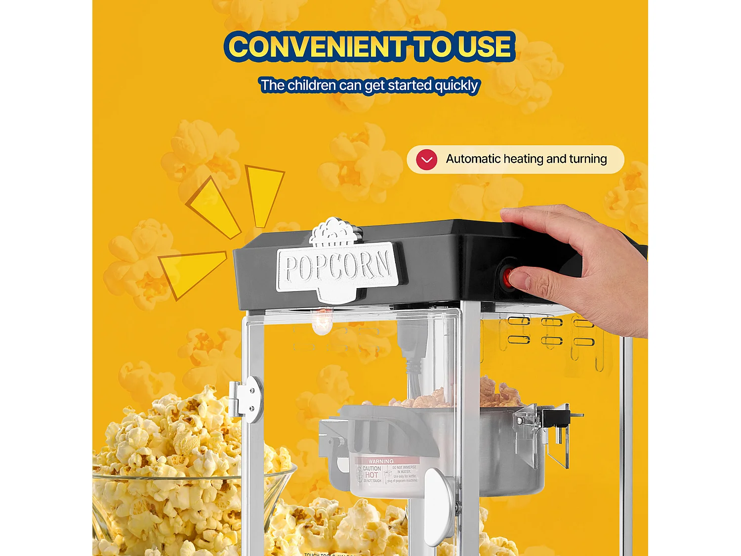 Maszyna Do Popcornu SucceBuy 480 W, Maszyna Do Popcornu 4 oz, 1,5 galona na partię, Maszyna Stołowa z 3 Łyżkami, Styl Kina, Czarny