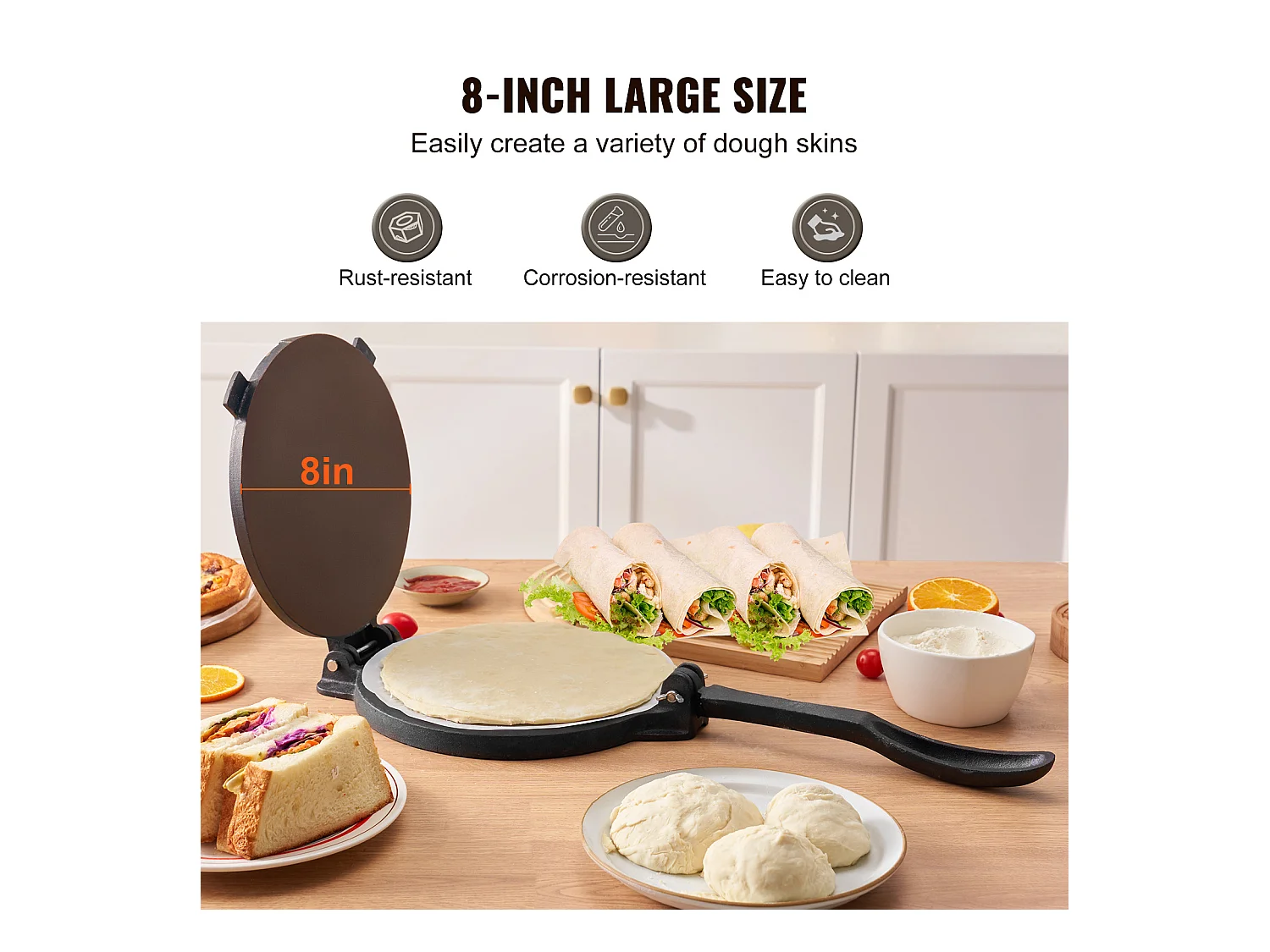 Presse à Pâte SucceBuy 20 cm, Machine à Pâte à Chapati et Roti en Fonte Robuste, pour les Tortillas à la Farine, Tawa, Argent