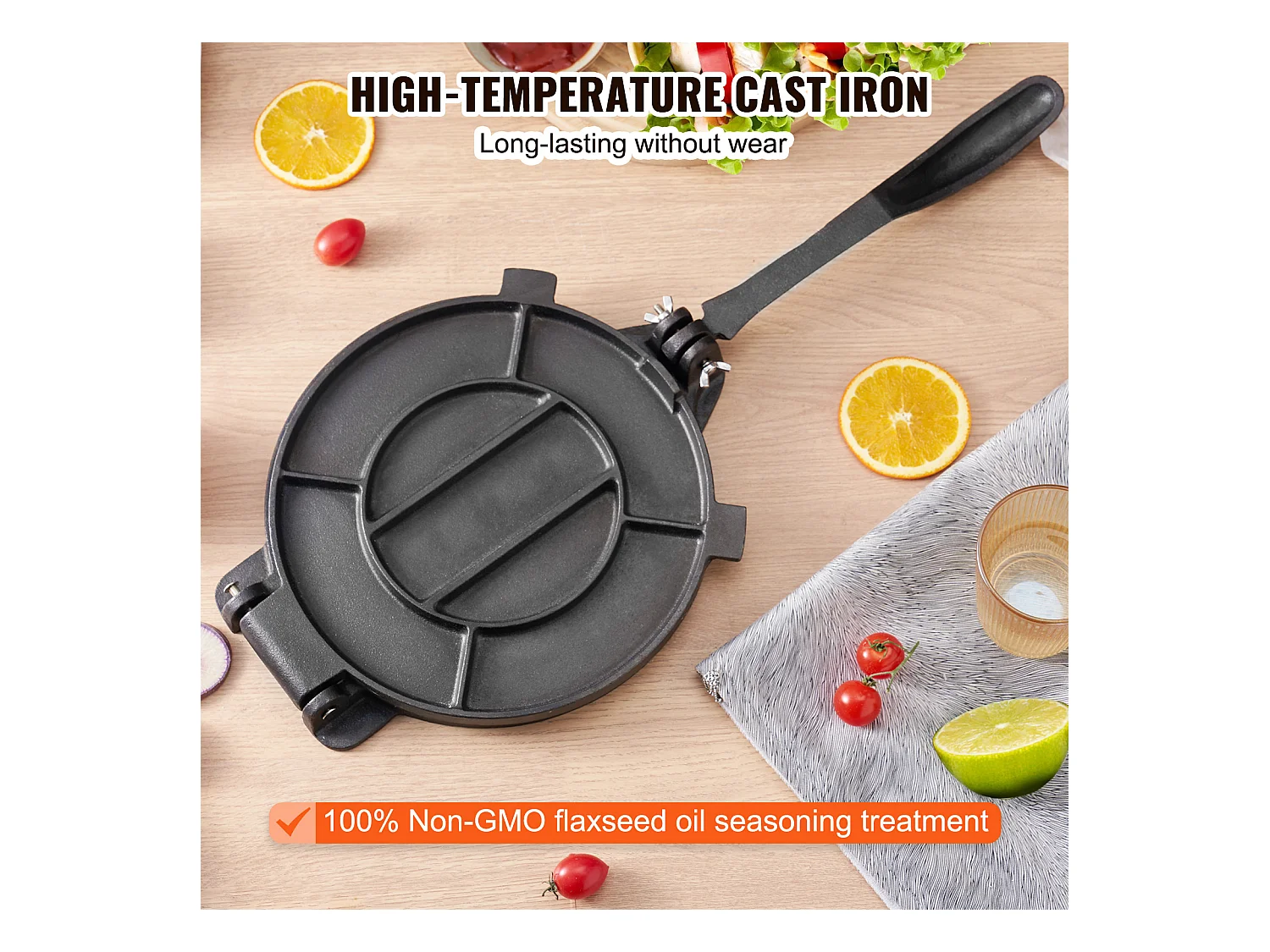 Presse à Pâte SucceBuy 20 cm, Machine à Pâte à Chapati et Roti en Fonte Robuste, pour les Tortillas à la Farine, Tawa, Argent