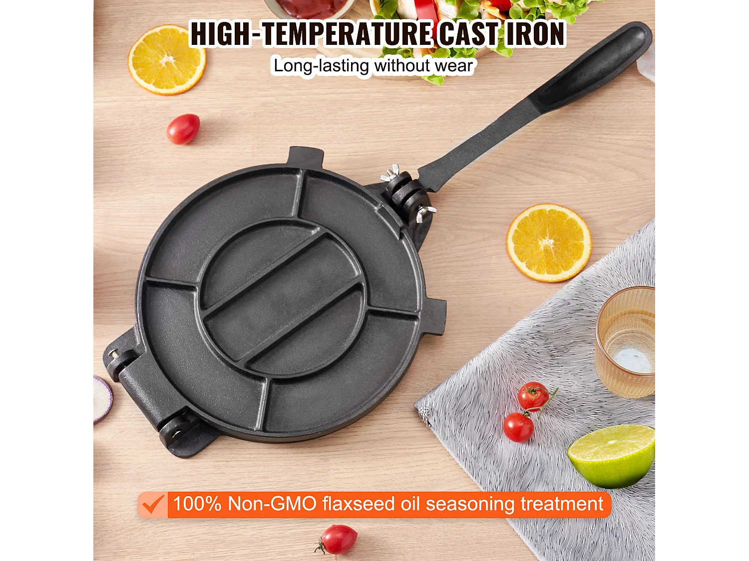 Presse à Pâte SucceBuy 20 cm, Machine à Pâte à Chapati et Roti en Fonte Robuste, pour les Tortillas à la Farine, Tawa, Argent