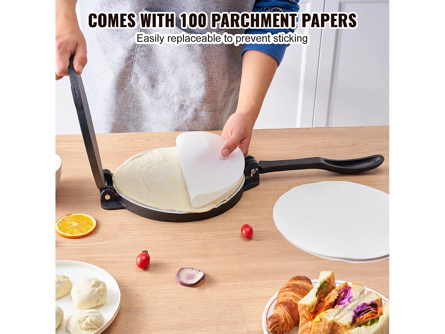 Presse à Pâte SucceBuy 20 cm, Machine à Pâte à Chapati et Roti en Fonte Robuste, pour les Tortillas à la Farine, Tawa, Argent