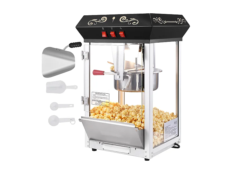 Machine à Pop-Corn SucceBuy 850 W, Bouilloire de 227 ml, 48 Tasses par lot, Machine de Comptoir avec Verre Trempé, Comprend 4 Cuillères, Noir