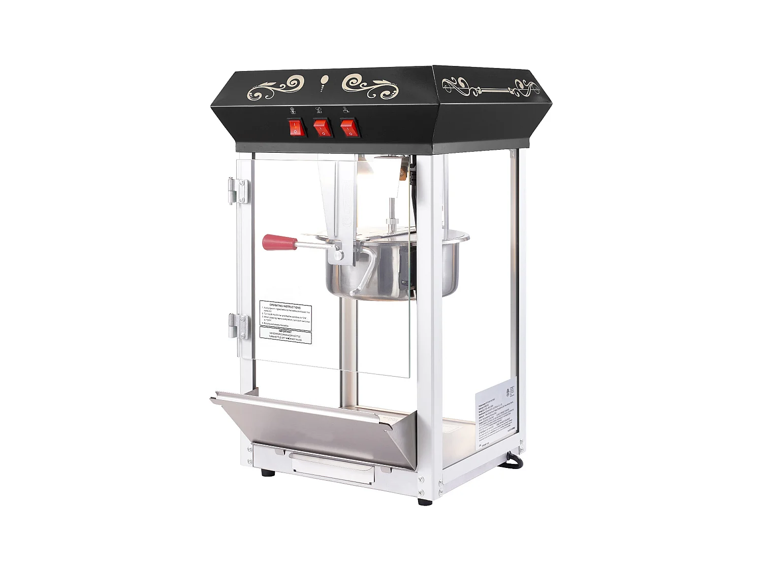 Popcornmaschine SucceBuy 850 W, 227 ml Kessel, 48 Tassen pro Charge, Tischmaschine mit Gehärtetem Glas, Inklusive 4 Löffel, Schwarz