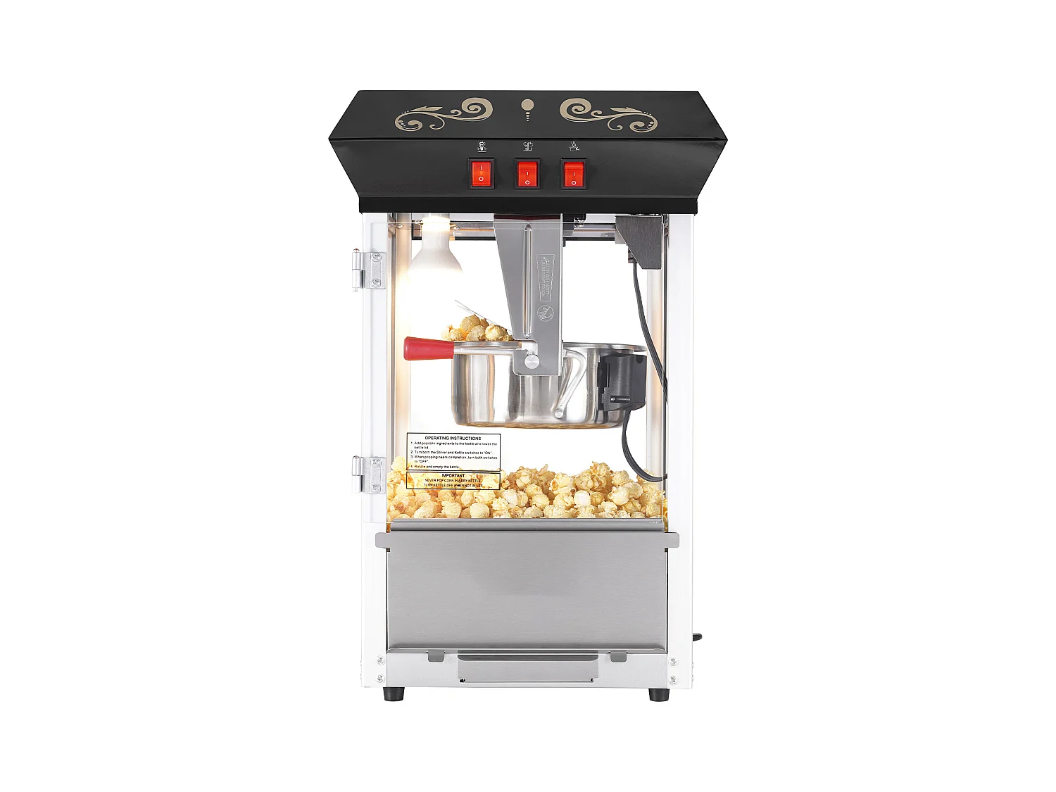 Popcornmaschine SucceBuy 850 W, 227 ml Kessel, 48 Tassen pro Charge, Tischmaschine mit Gehärtetem Glas, Inklusive 4 Löffel, Schwarz