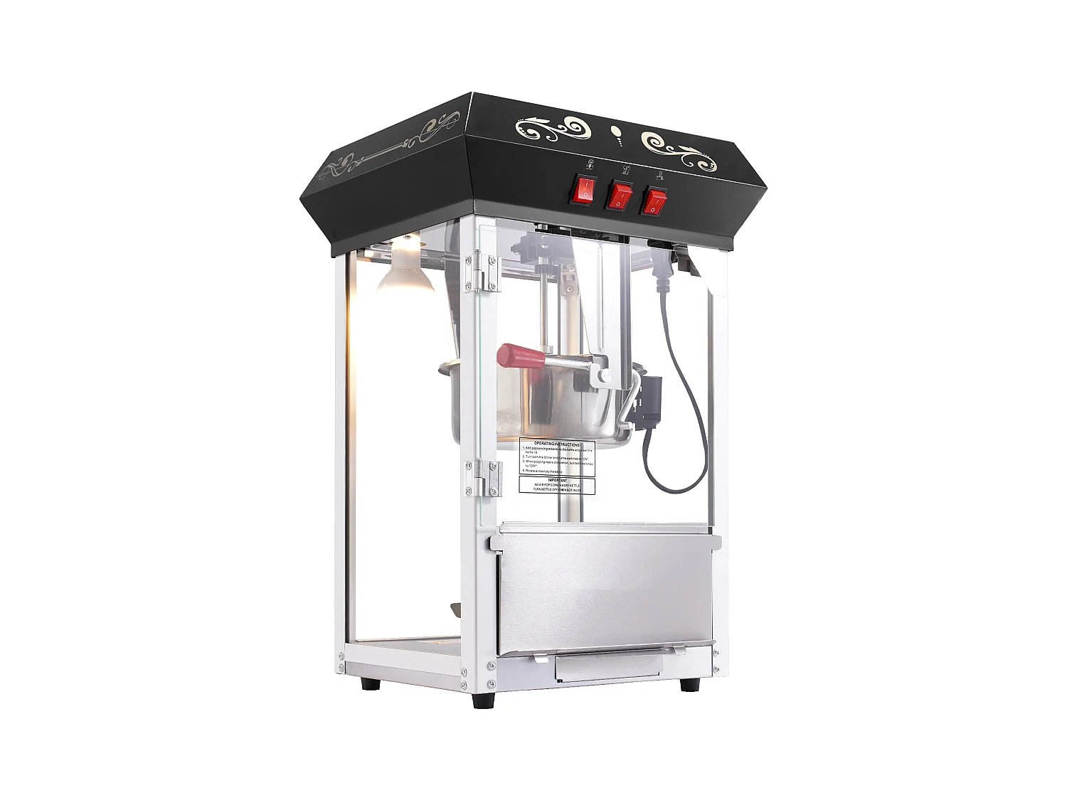 Popcornmaschine SucceBuy 850 W, 227 ml Kessel, 48 Tassen pro Charge, Tischmaschine mit Gehärtetem Glas, Inklusive 4 Löffel, Schwarz