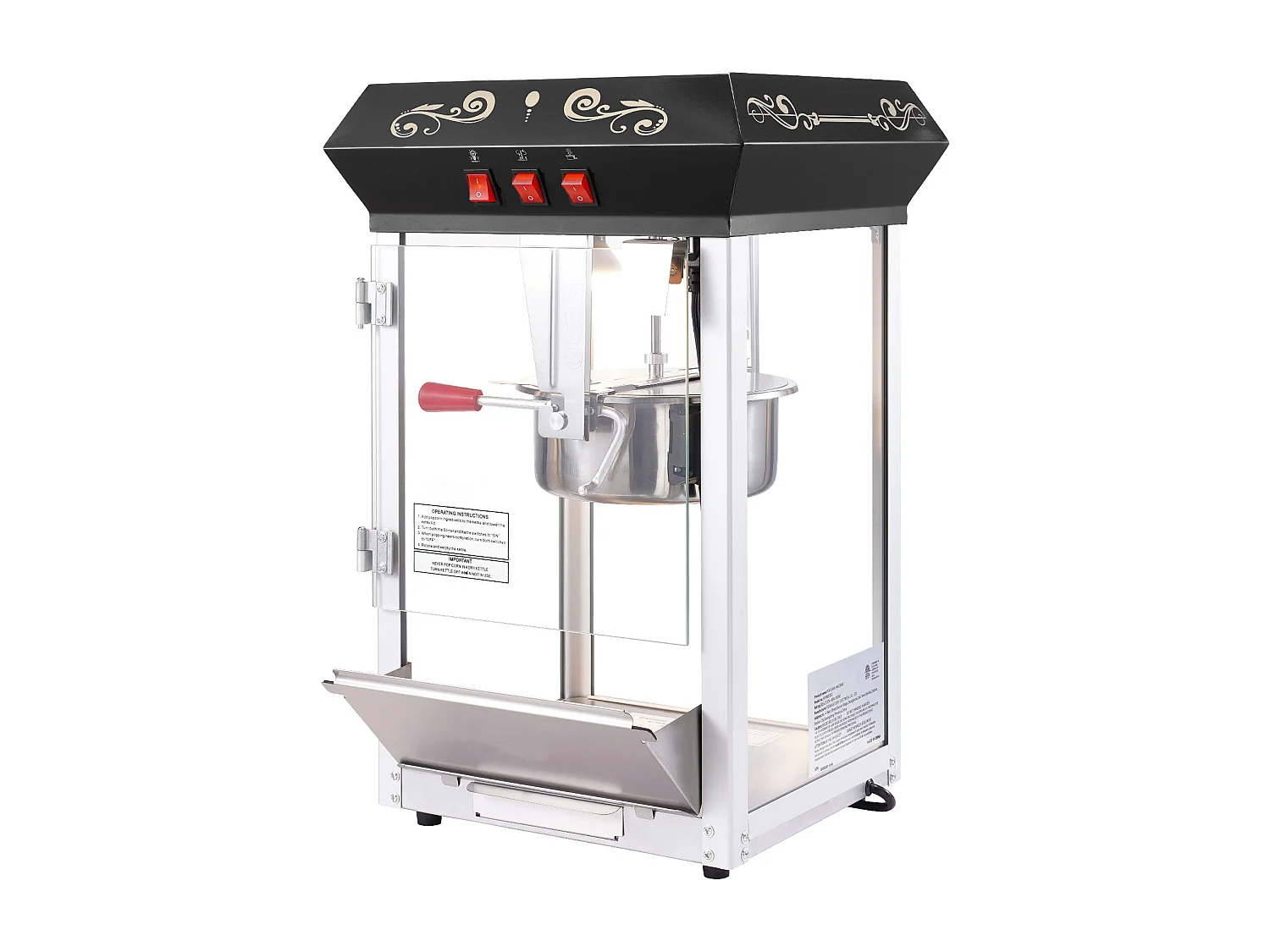 Máquina de Palomitas SucceBuy 850 W, Caldero de 227 ml, 48 Tazas por Lote, Máquina de Mostrador con Vidrio Templado, Incluye 4 Cucharas, Negro