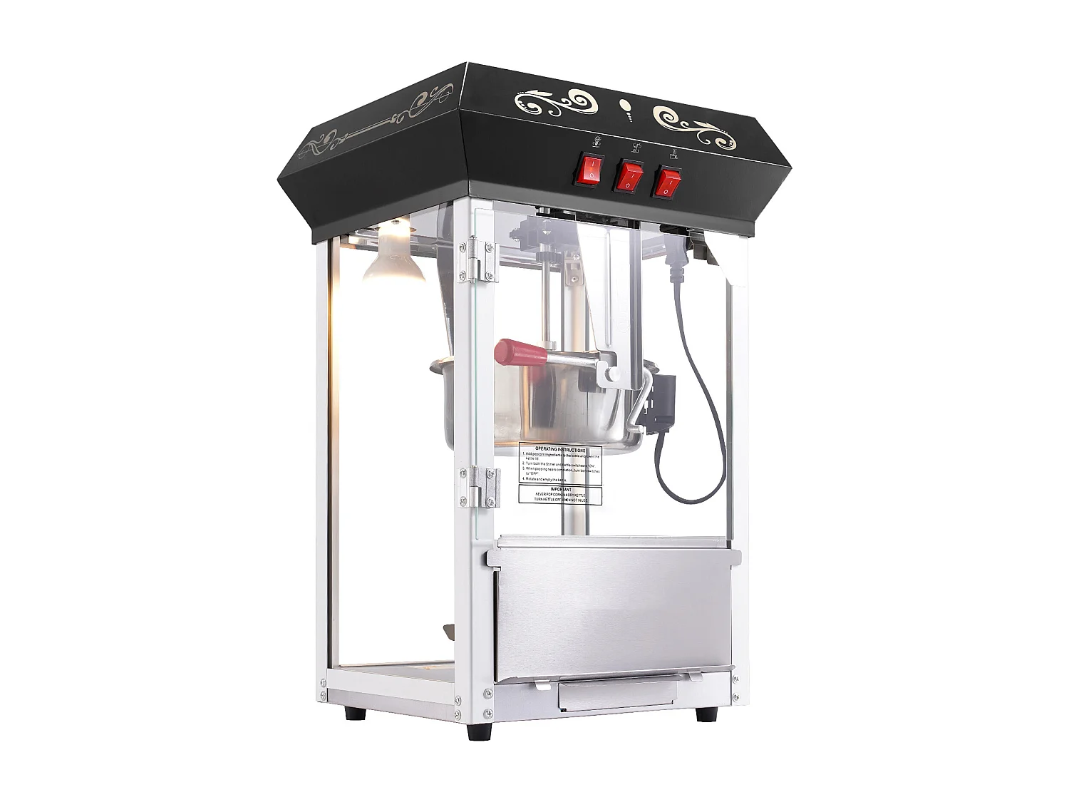 Máquina de Palomitas SucceBuy 850 W, Caldero de 227 ml, 48 Tazas por Lote, Máquina de Mostrador con Vidrio Templado, Incluye 4 Cucharas, Negro