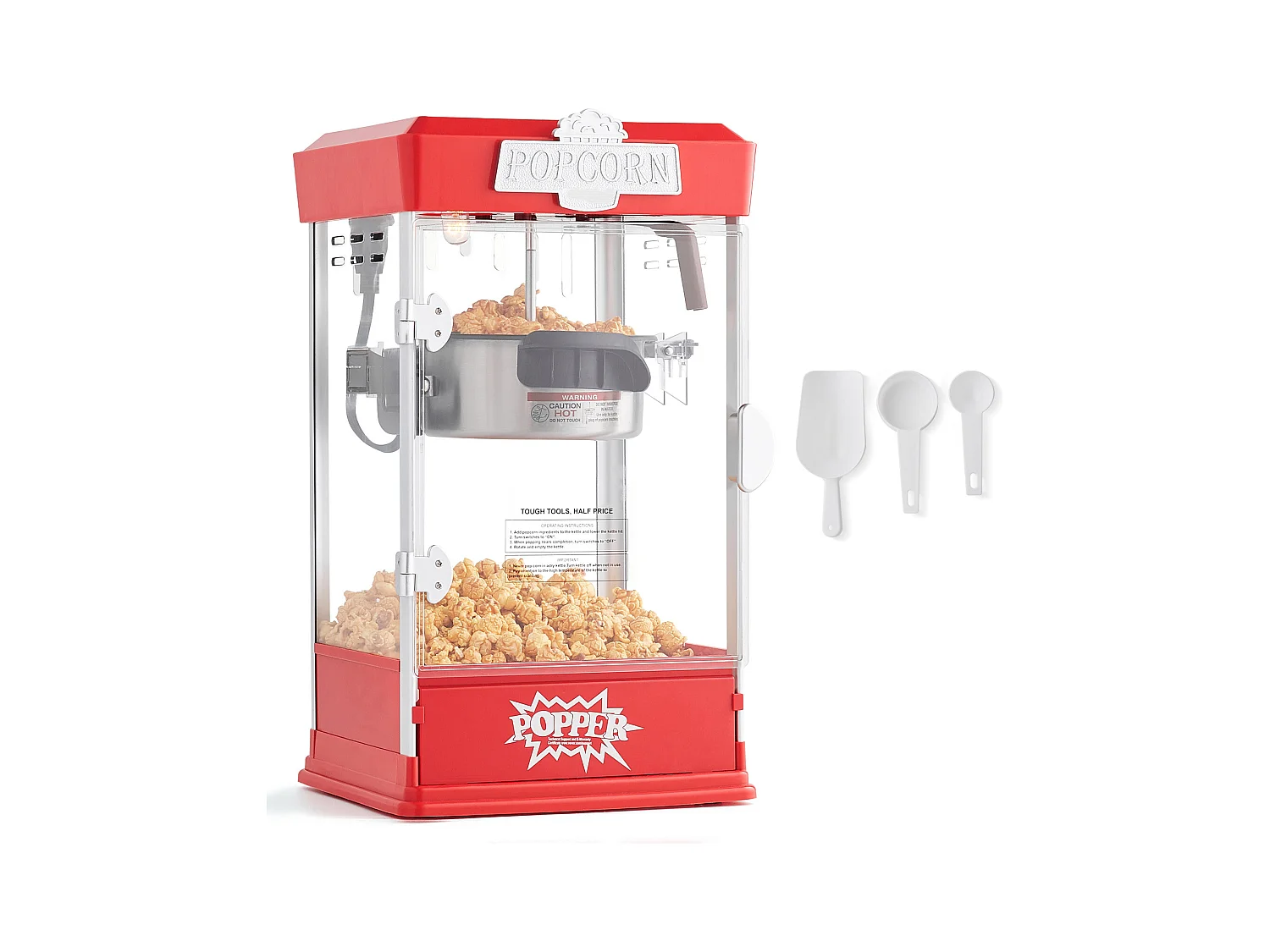 Popcornmachine SucceBuy 480 W, Ketel van 4 oz, 1,5 gallon per batch, Tafelmodel met 3 Lepels, Cinema-Stijl, Rood