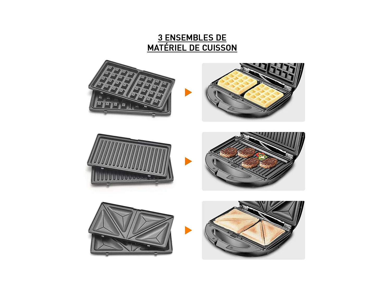 Appareil électrique 3 en 1 (gaufre - croque-moniseur - grill)