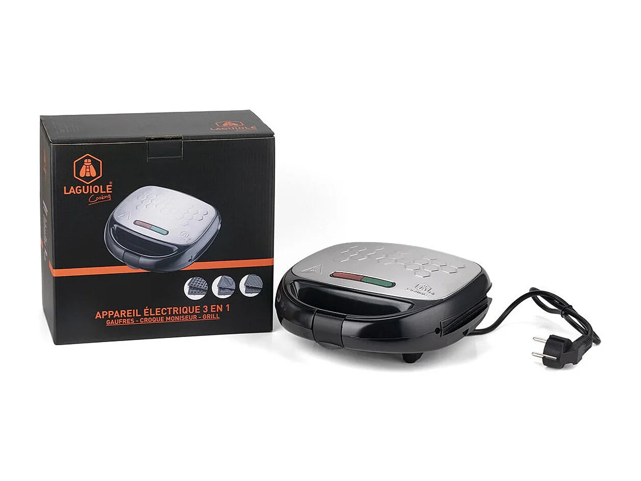 Appareil électrique 3 en 1 (gaufre - croque-moniseur - grill)
