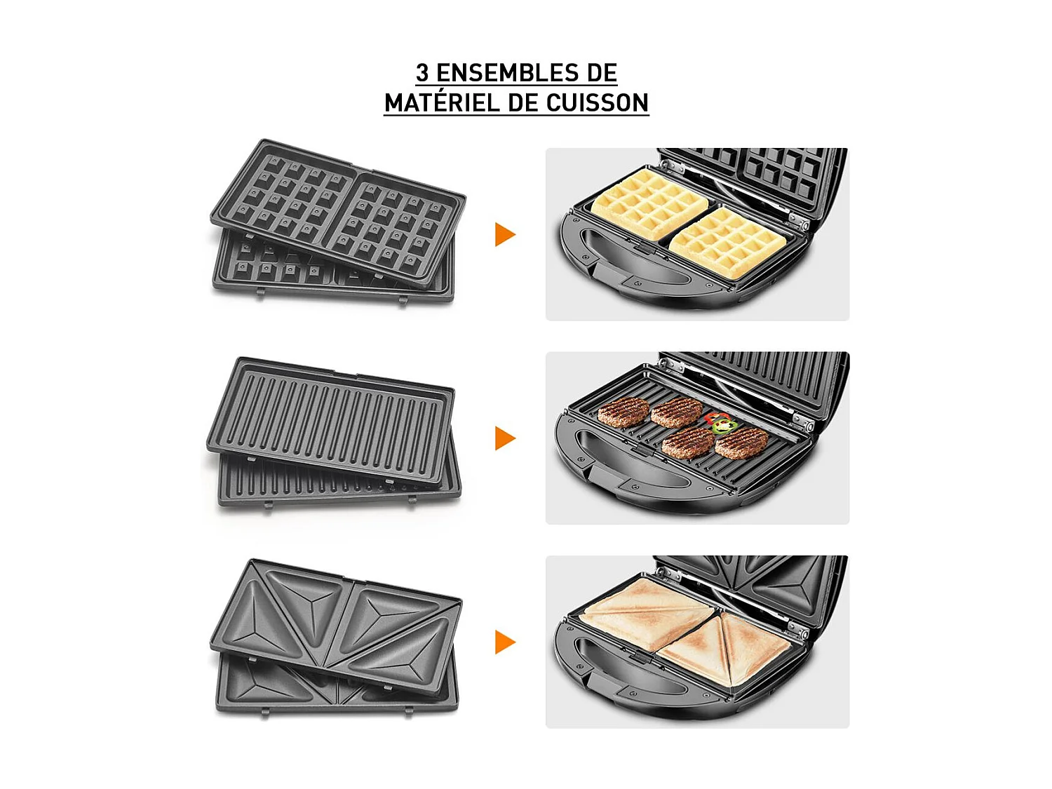Appareil électrique 3 en 1 (gaufre - croque-moniseur - grill)