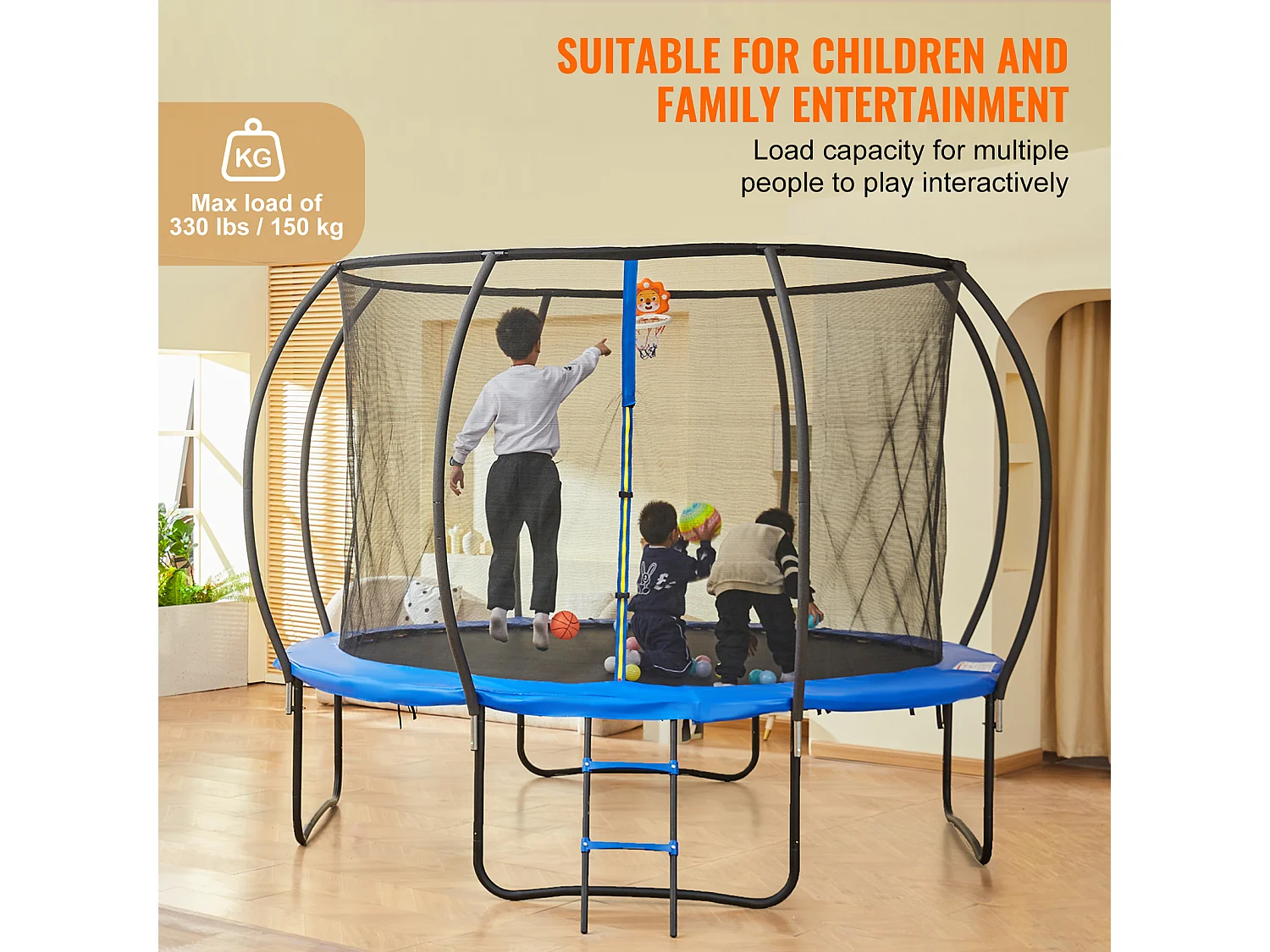 Trampoline Récréatif D'Extérieur SucceBuy, 305 cm pour Enfants avec Filet de Sécurité