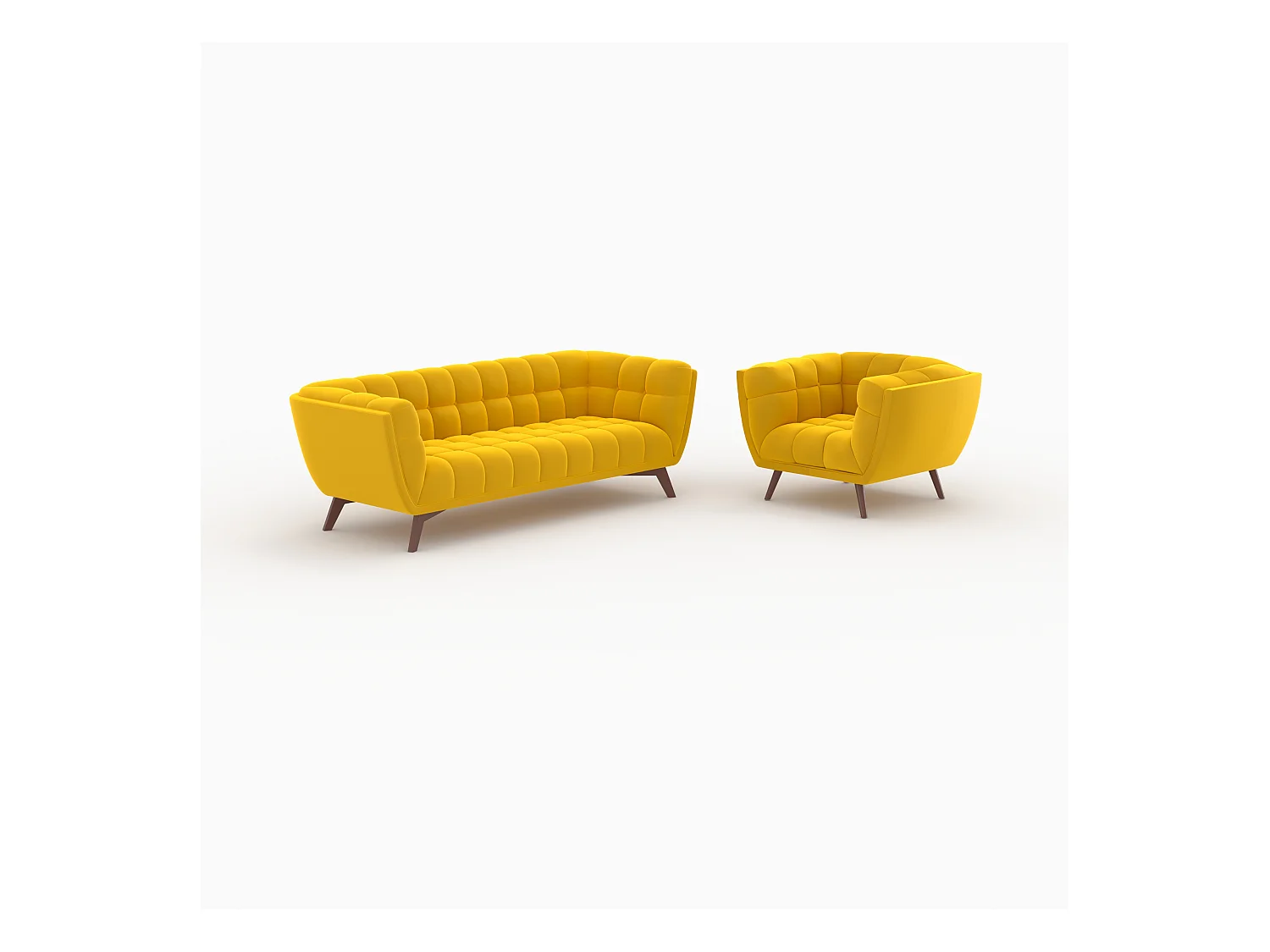 Ensemble canapé et fauteuil en velours jaune 4 places - Mona