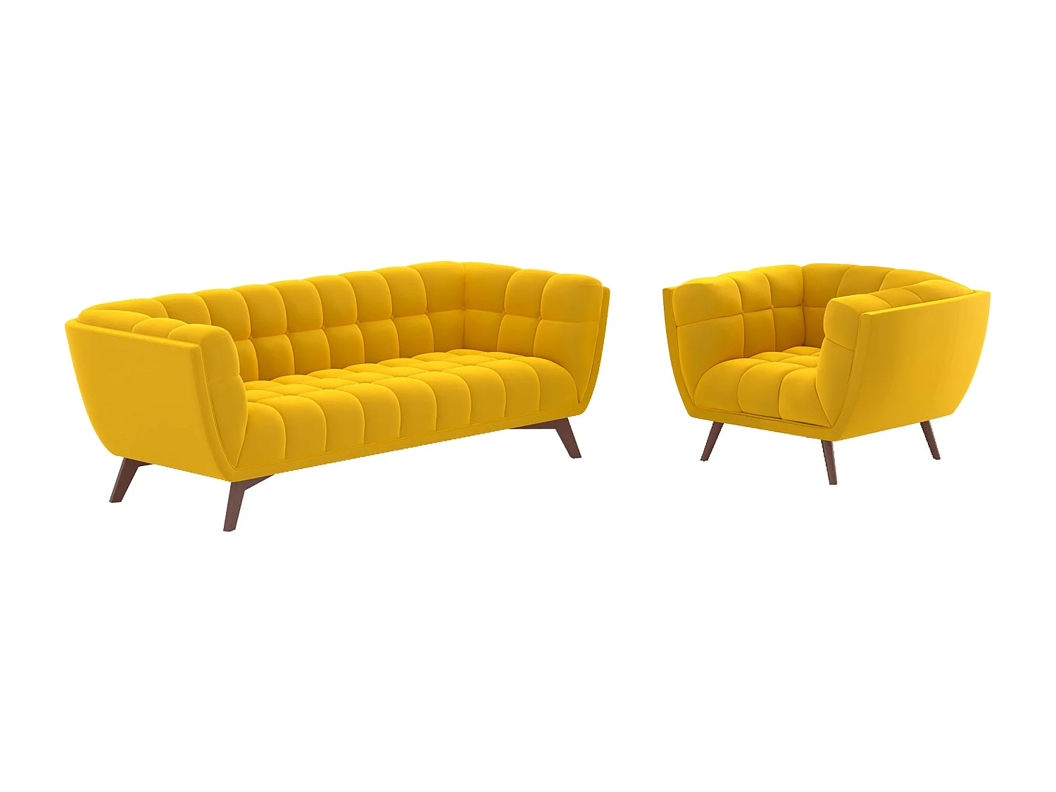 Ensemble canapé et fauteuil en velours jaune 4 places - Mona
