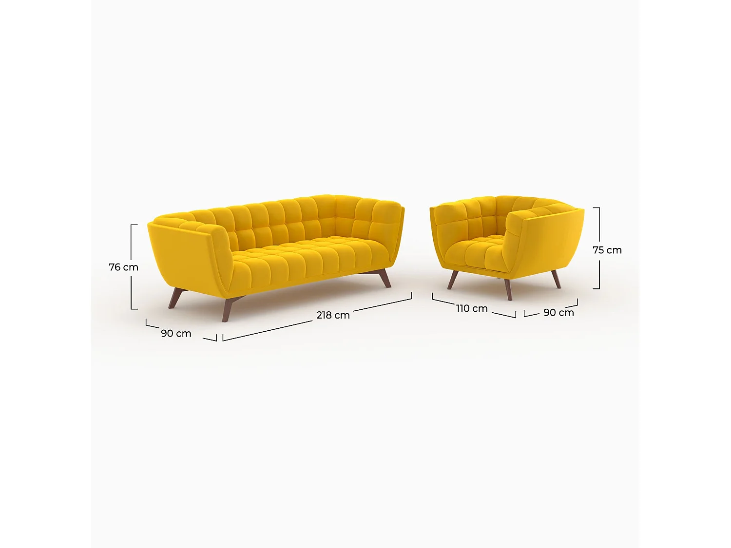 Ensemble canapé et fauteuil en velours jaune 4 places - Mona