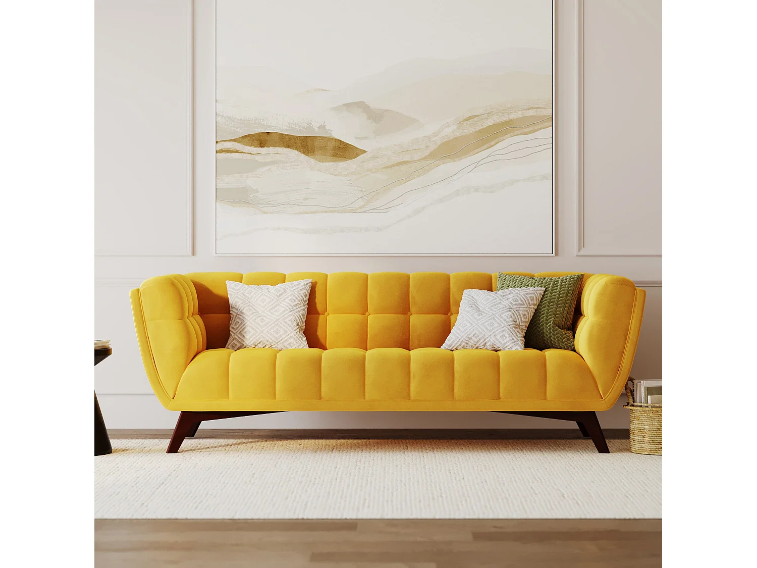 Ensemble canapé et fauteuil en velours jaune 4 places - Mona