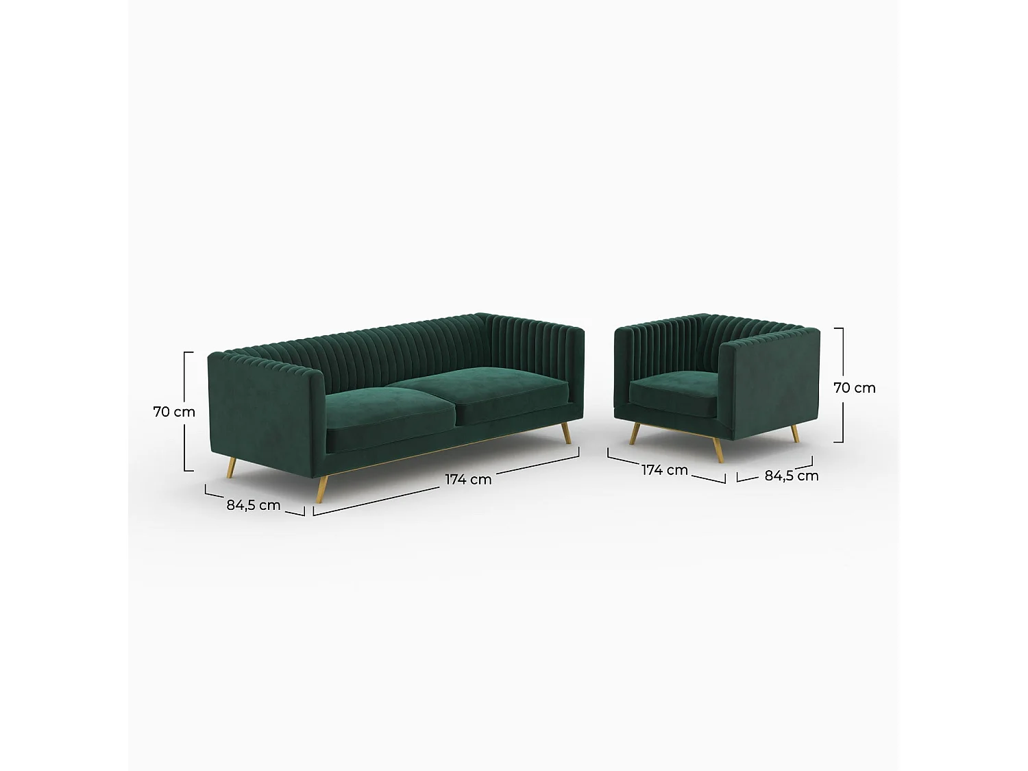Ensemble canapé et fauteuil en velours vert 3 places - Gatsby