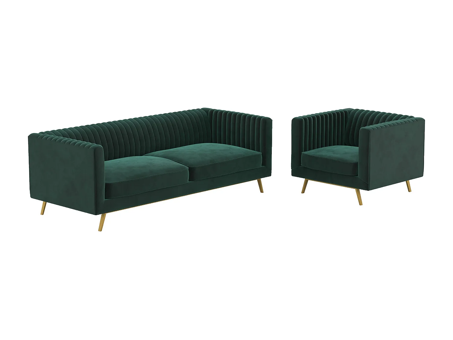 Ensemble canapé et fauteuil en velours vert 3 places - Gatsby