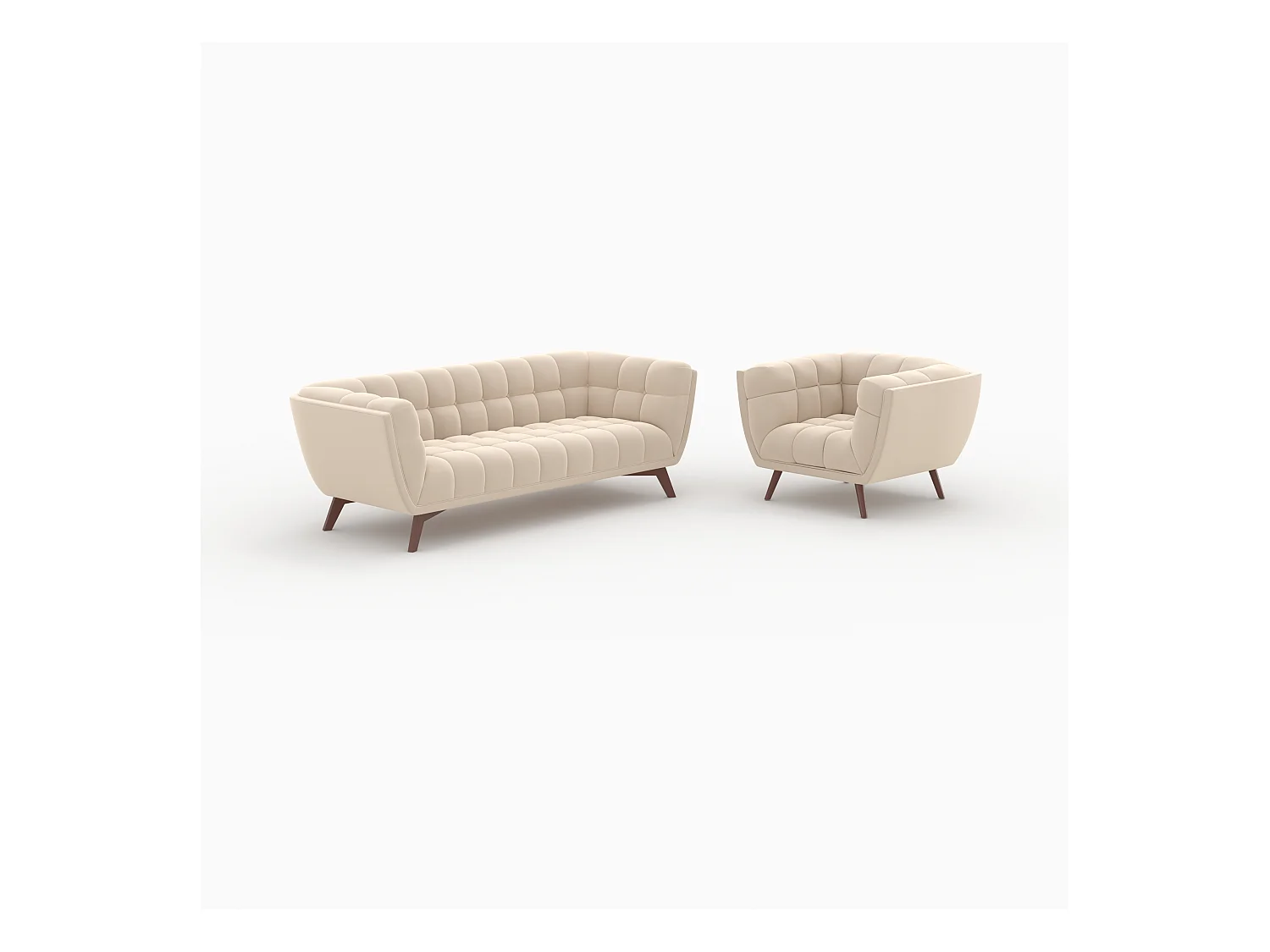 Ensemble canapé et fauteuil en velours beige 4 places - Mona