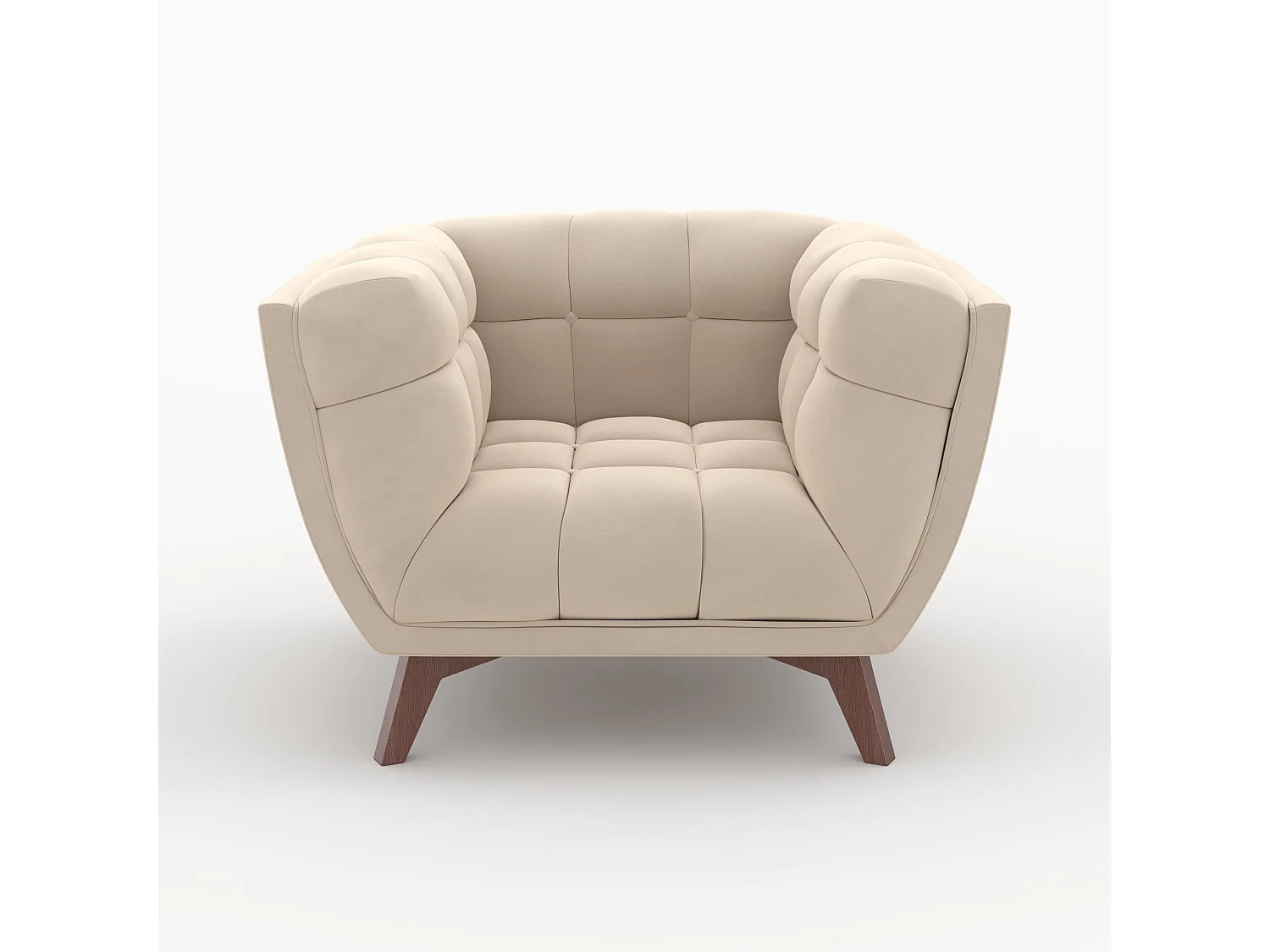 Set divano e poltrona in velluto beige 4 posti - Mona