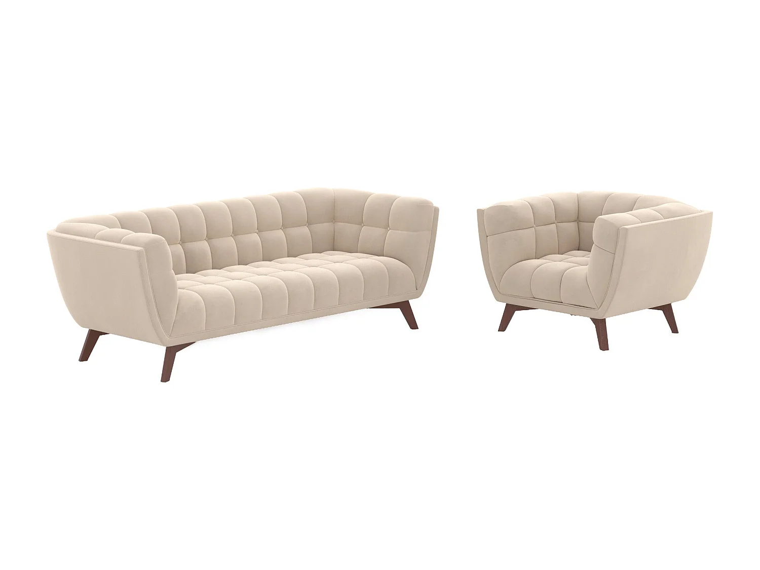 Conjunto de sofá y sillón de terciopelo beige para 4 personas - Mona
