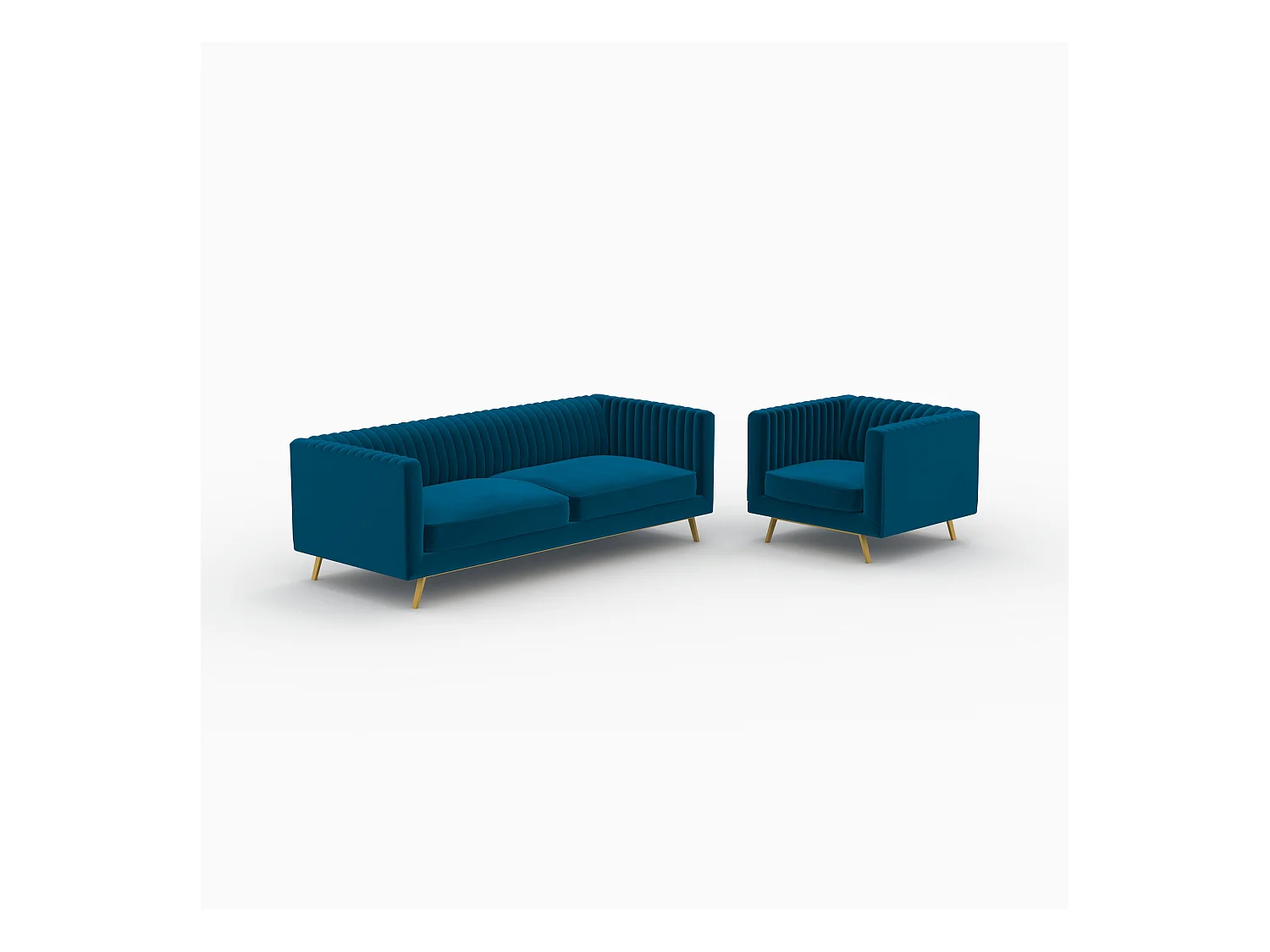 Ensemble canapé et fauteuil en velours bleu 3 places - Gatsby
