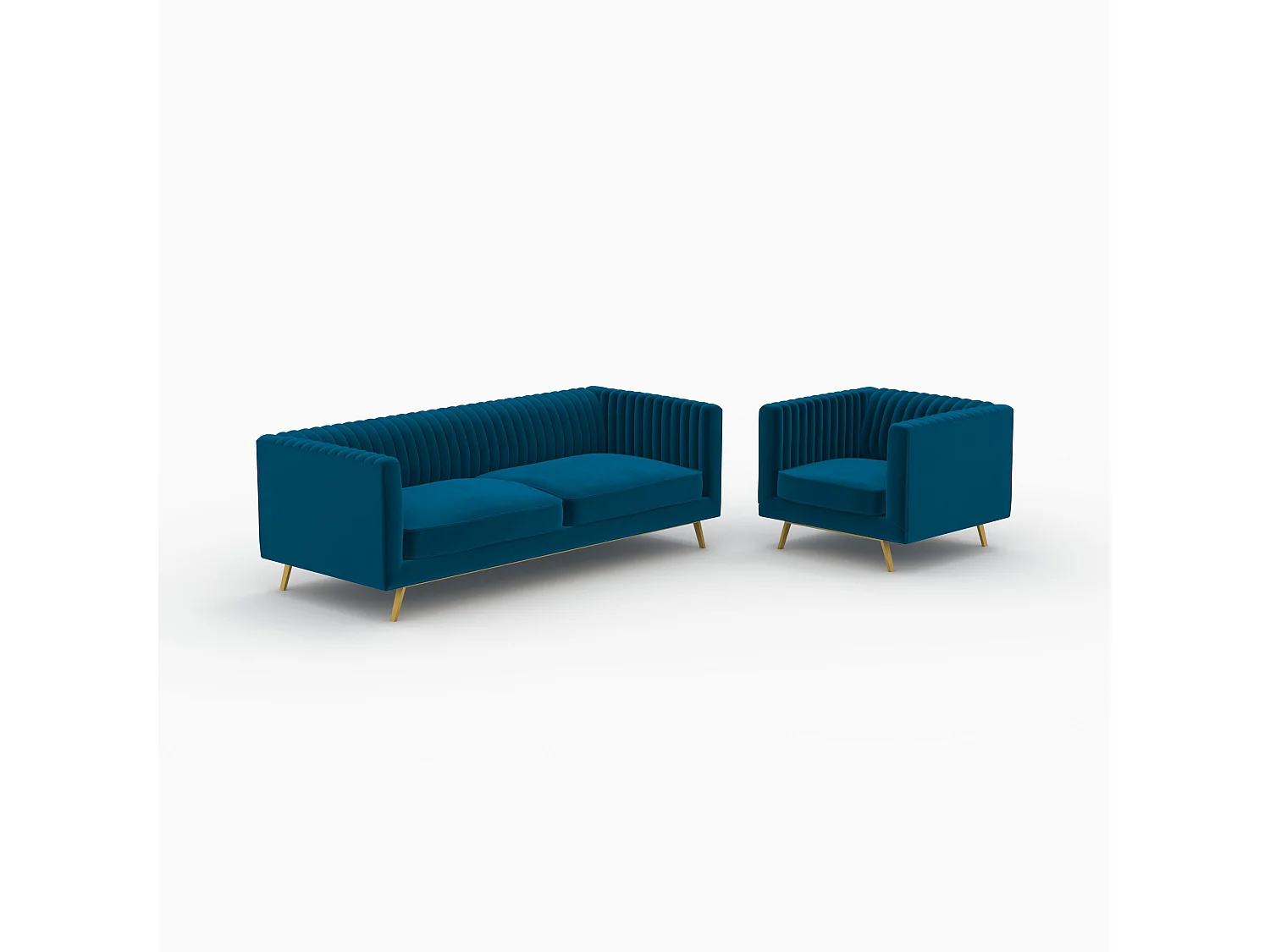 Conjunto de sofá y sillón de terciopelo azul de 3 plazas - Gatsby