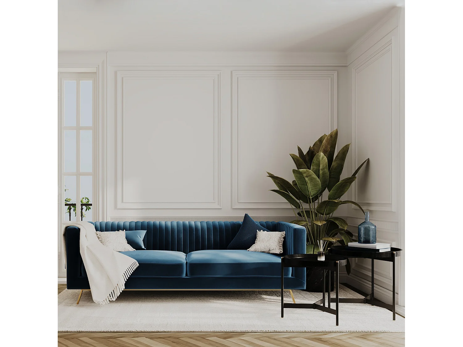 Conjunto de sofá y sillón de terciopelo azul de 3 plazas - Gatsby