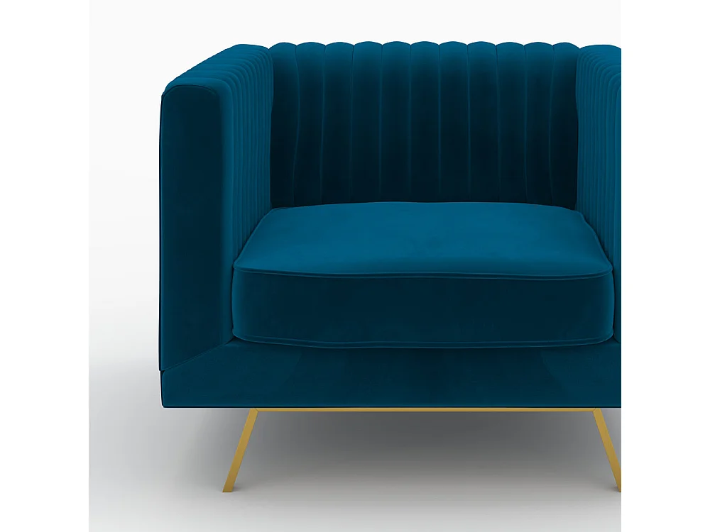 Conjunto de sofá y sillón de terciopelo azul de 3 plazas - Gatsby