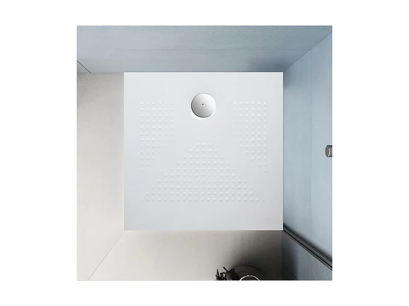 "Denver" quadratische Duschwanne in glänzendem Weiß aus dünner, rutschfester Keramik 90x90h cm