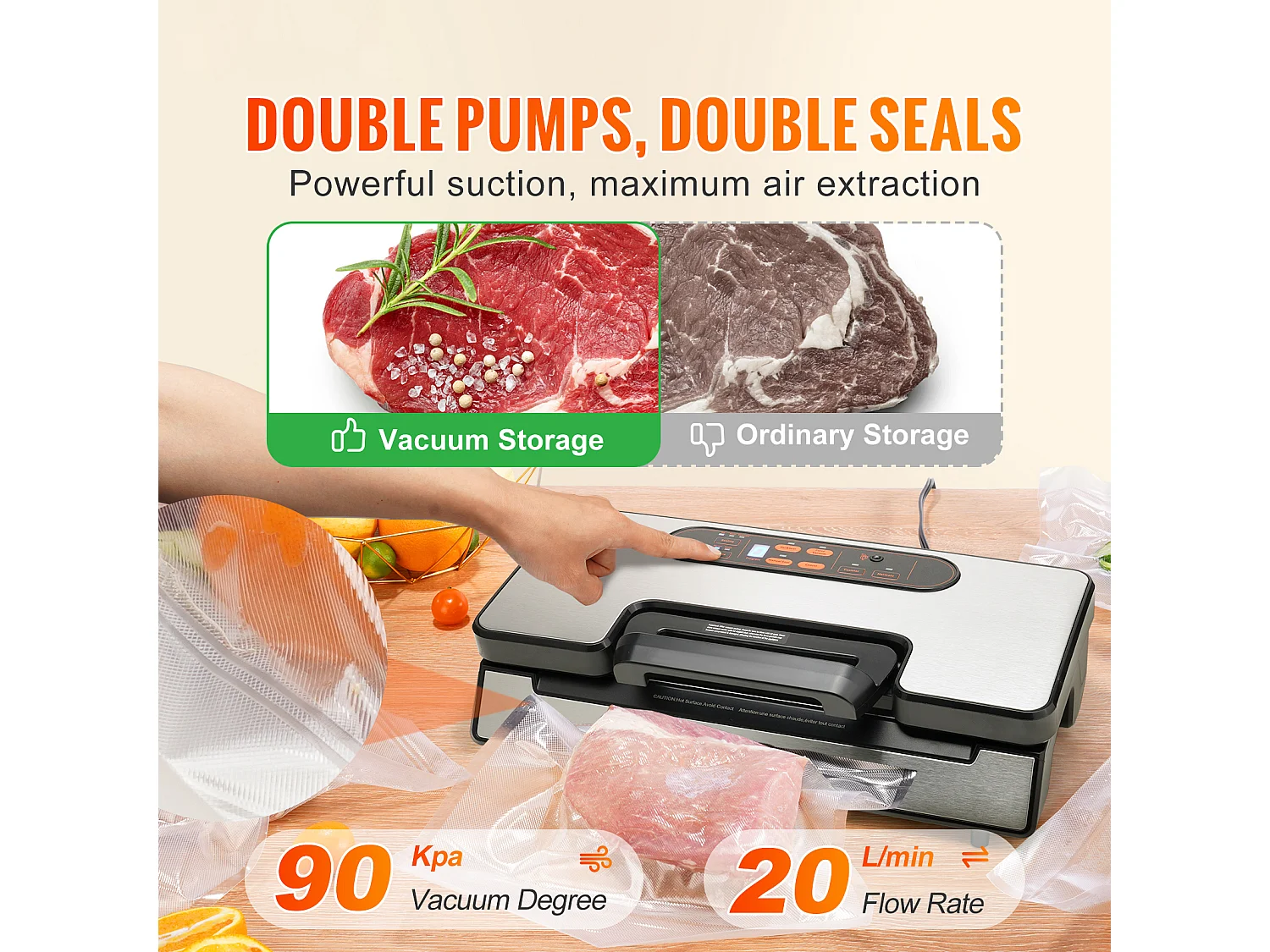 Sous-Vide-Maschine SucceBuy Vakuumierer, 90 kPa Lebensmittelaufbewahrung mit Versiegelten Beuteln