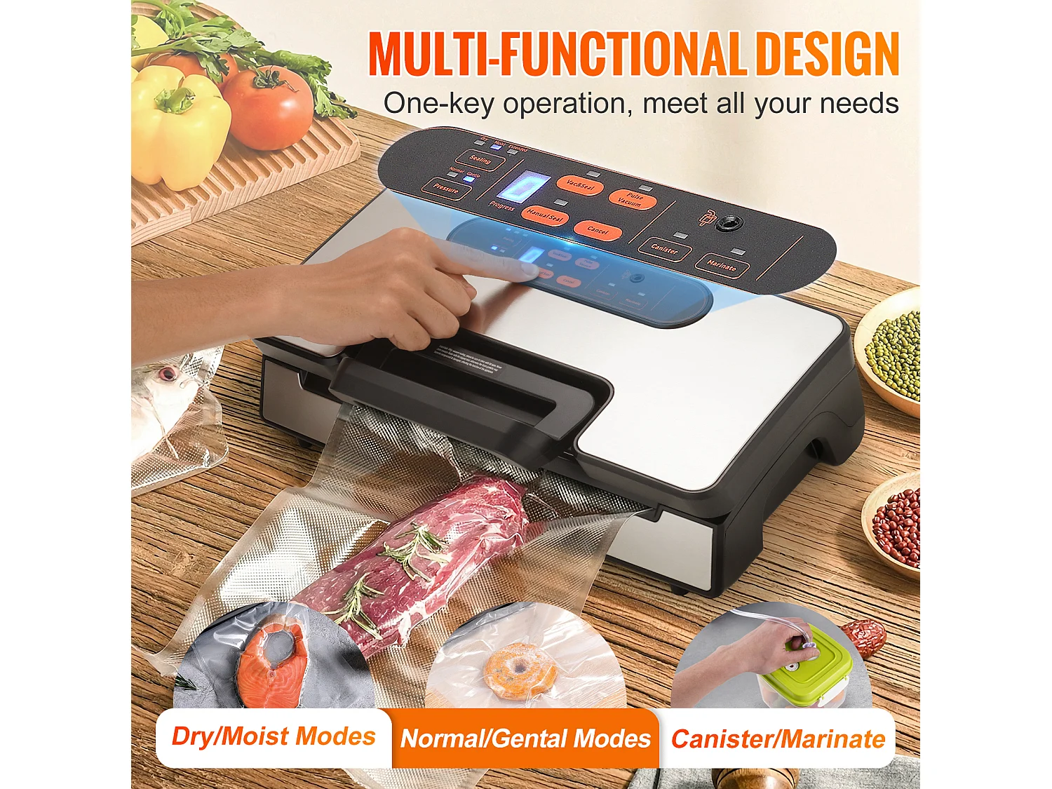 Sous-Vide-Maschine SucceBuy Vakuumierer, 90 kPa Lebensmittelaufbewahrung mit Versiegelten Beuteln