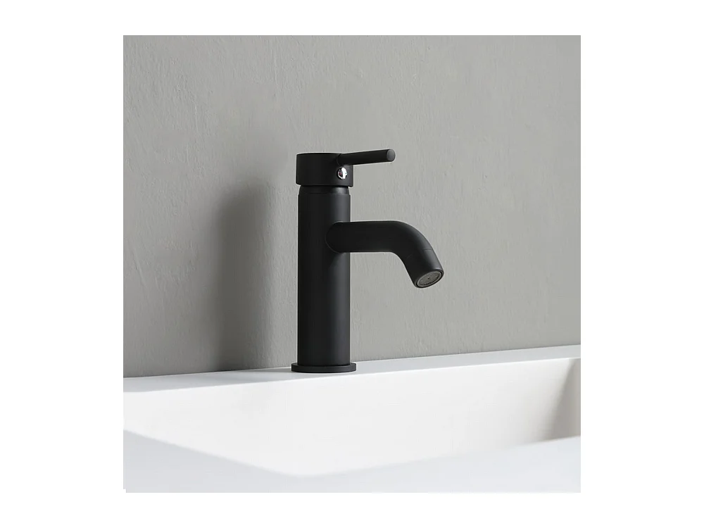 Meuble de salle de bain moderne blanc « Petra » sur pied avec miroir, lavabo et étagère en verre de 100 cm